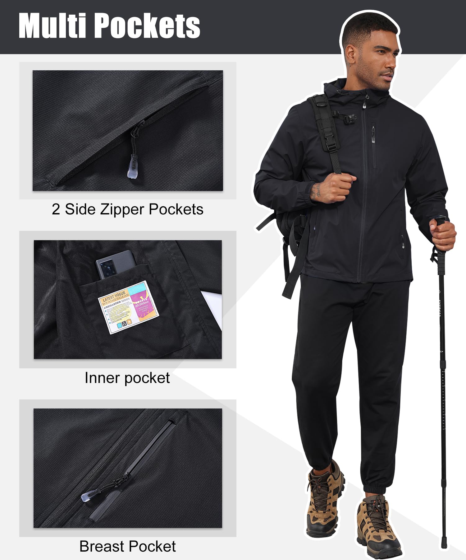 Huayuzh Chaqueta impermeable para hombre, para exteriores, ligera, plegable, resistente al viento, softshell para senderismo, camping