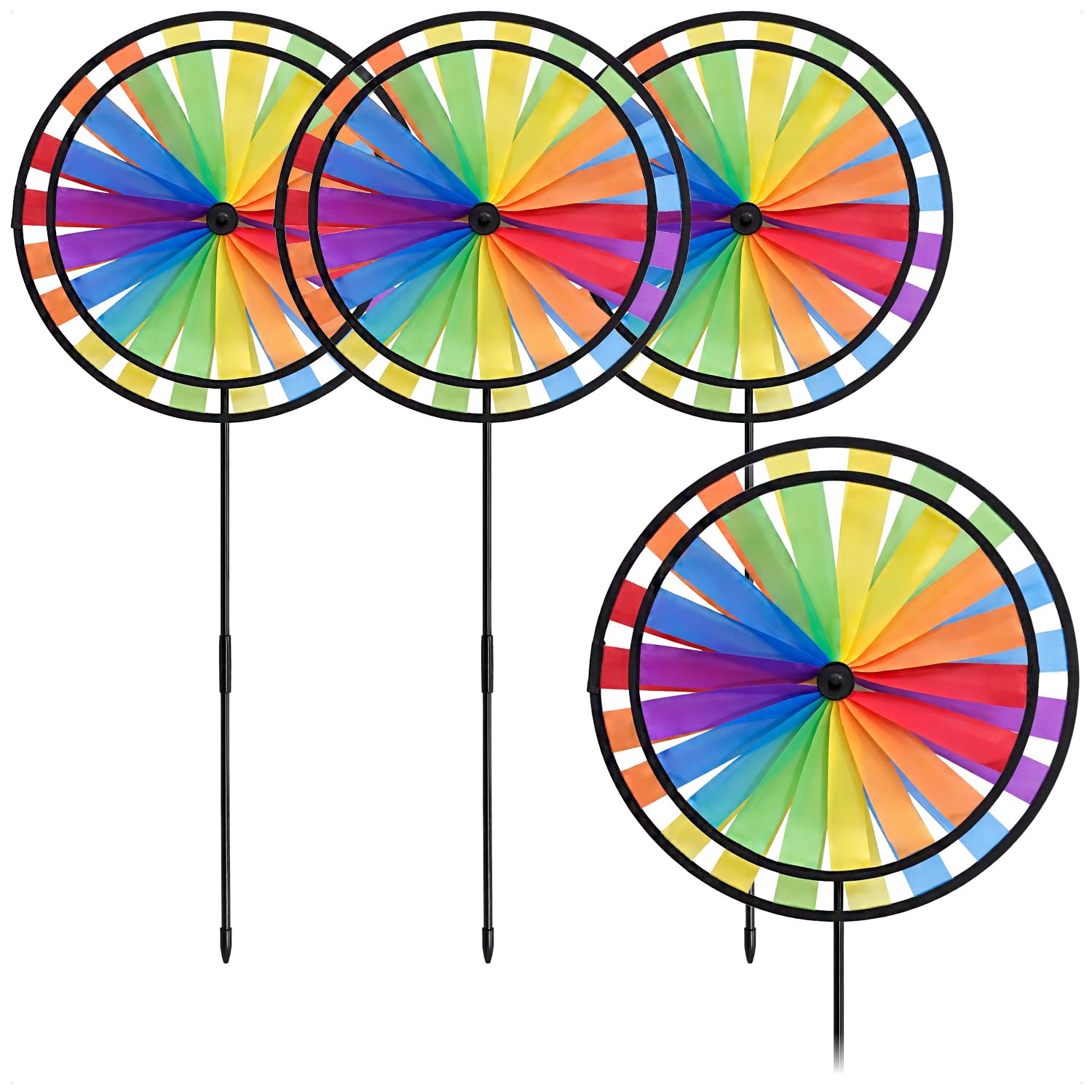 com-four® 4 girandole arcobaleno colorate – decorazione rotante per giardino – paletto decorativo per balcone, terrazza e aiuole – ornamento da esterno (4 pezzi - colori assortiti)