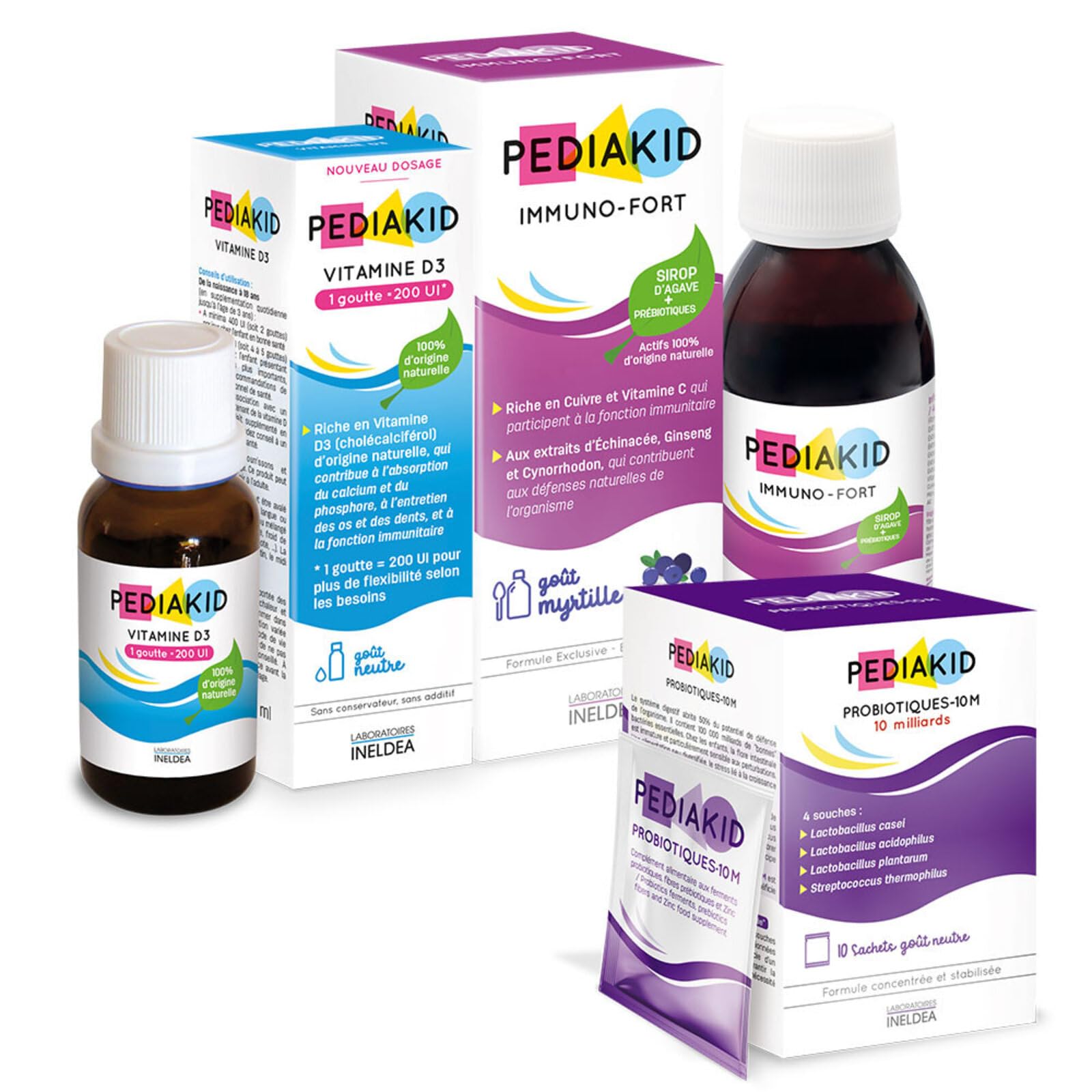 PEDIAKID - Cure Maxi Défenses- Immunité Enfant, Probiotique Flore Intestinale Enfant - Complément Alimentaire & Vitamine D3 - Soutien de l'immunité et du capital osseux - Actifs d'origine Naturelle