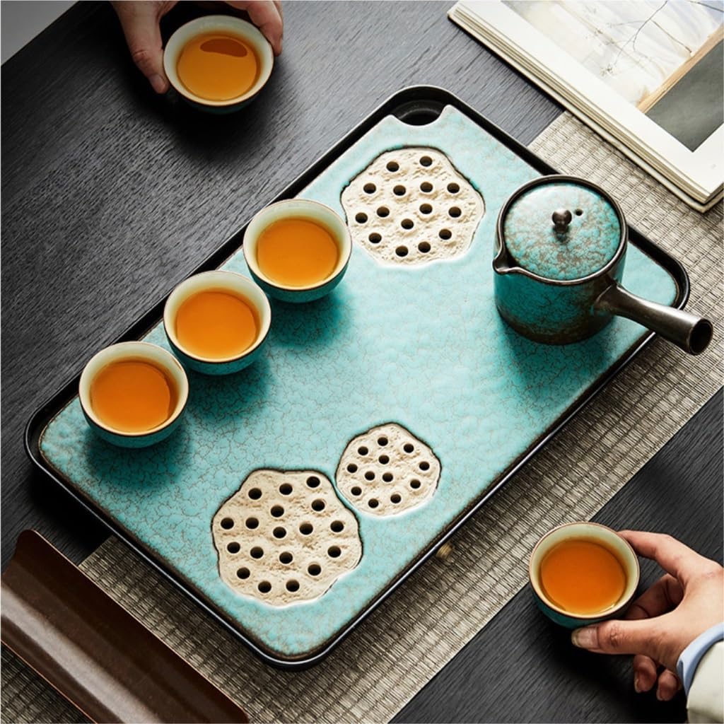 Taca do serwowania herbaty retro ceramiczna taca na herbatę prostokątna taca do przechowywania wody prosty zestaw do herbaty Kung Fu odpowiedni do domowego biura kawiarni tacy na stolik kawowy