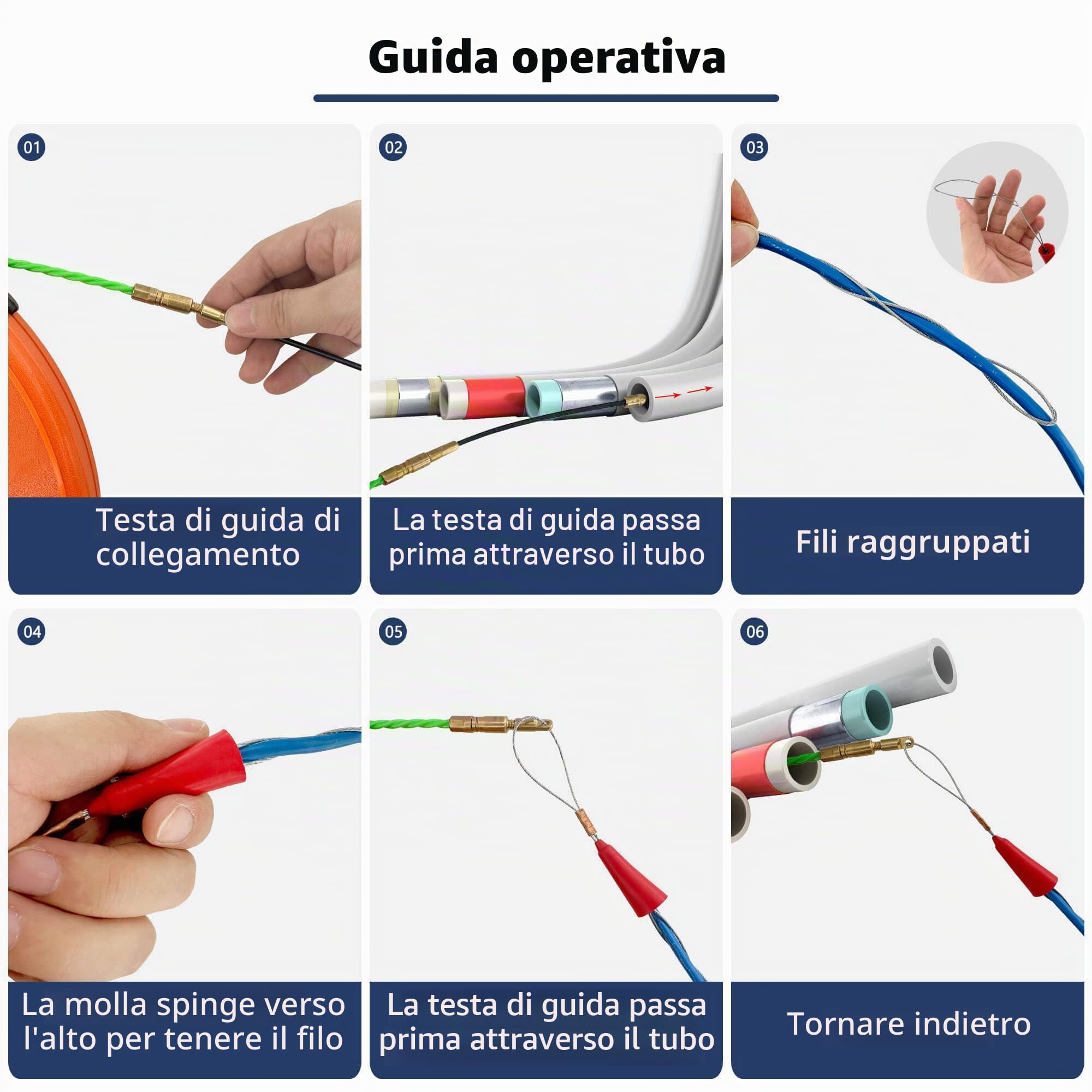 Sonda Passacavi Φ4,5mm 50m, Sonda Elettricista 50m, Cavo di Trazione in Poliestere Aiuto Alla Ritrazione del Nastro di Pesce Per Il Cavo con 7 tipi di accessori, con Alloggiamento in Plastica