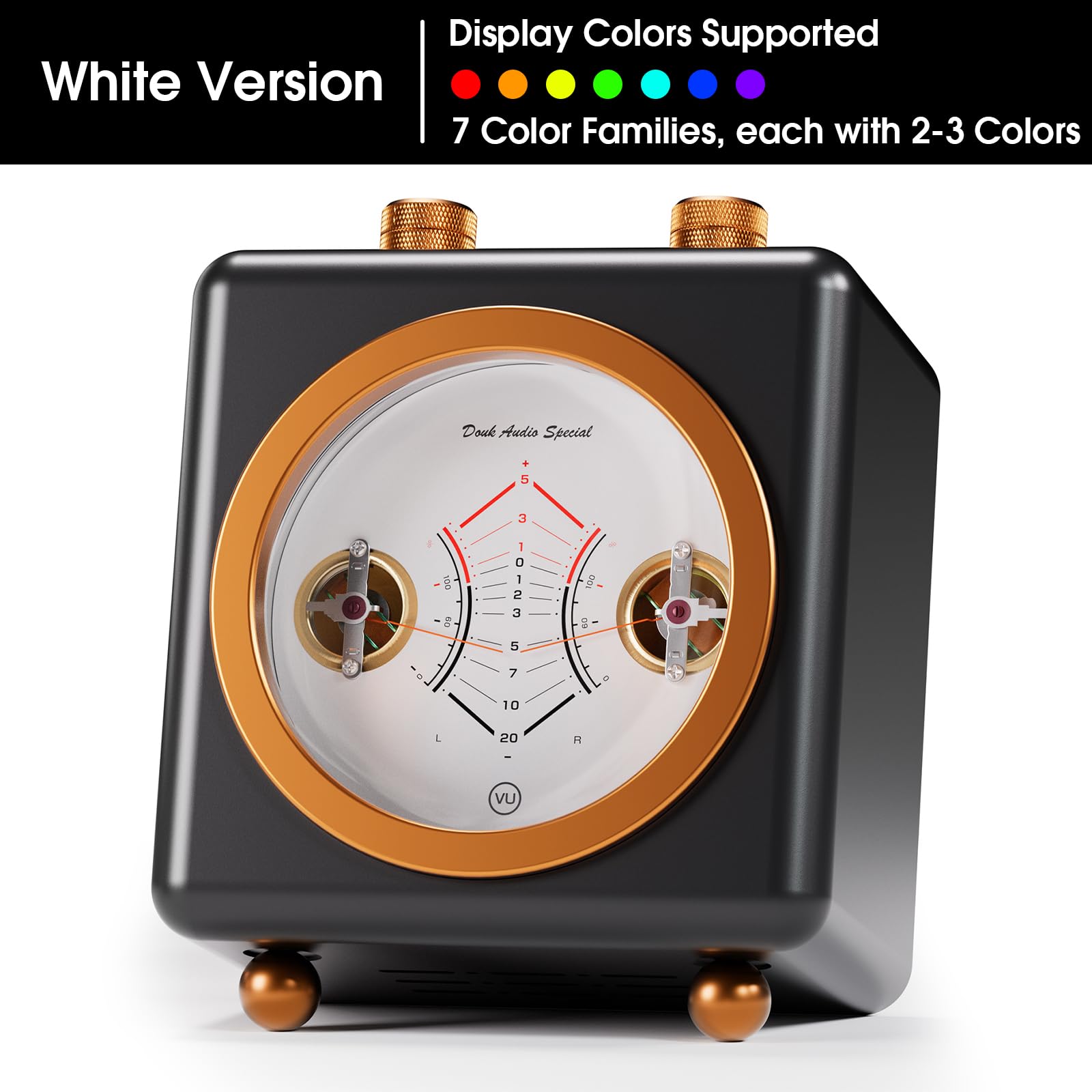 DoukAudio VU360 analogowy miernik VU w stylu retro, z dużym wyświetlaczem i dwoma wskazówkami, dwoma wejściami (mikrofon/line), analizator spektrum muzyki z 7 trybami kolorystycznymi, dla miłośników