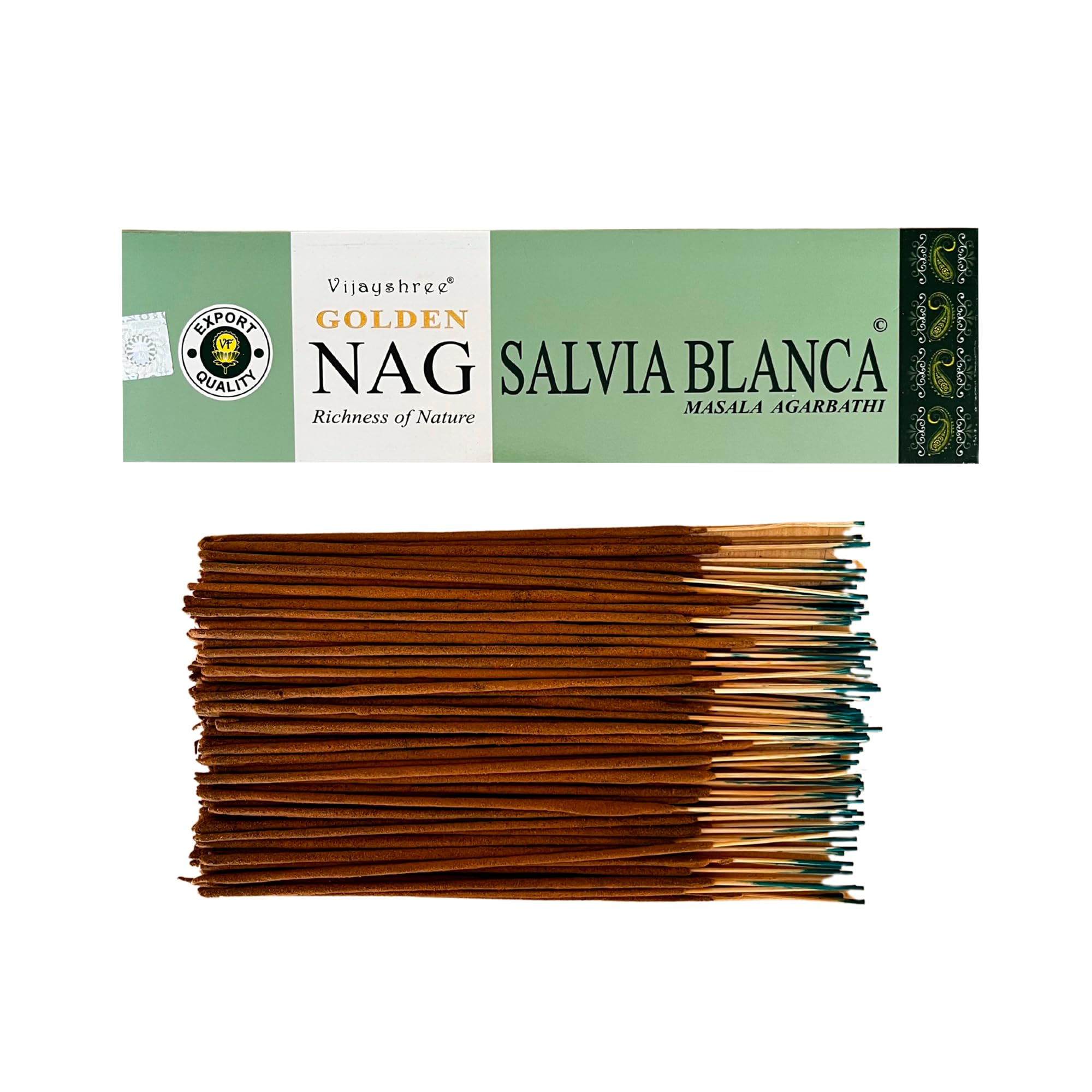 Lamare White Sage 44G Vijayshree Golden Nag White Sage Incense Sticks - 100G - 5 Packs Of 20G (70-90 Sticks) Aromatherapy - Meditation - Yoga - Eco Friendly Packaging