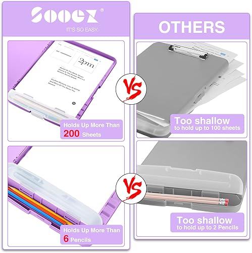 Miniatura 9 de Sooez Tableros de clip de 8.5 x 11 pulgadas con almacenamiento, portapapeles de almacenamiento de alta capacidad, carpeta de portapapeles de