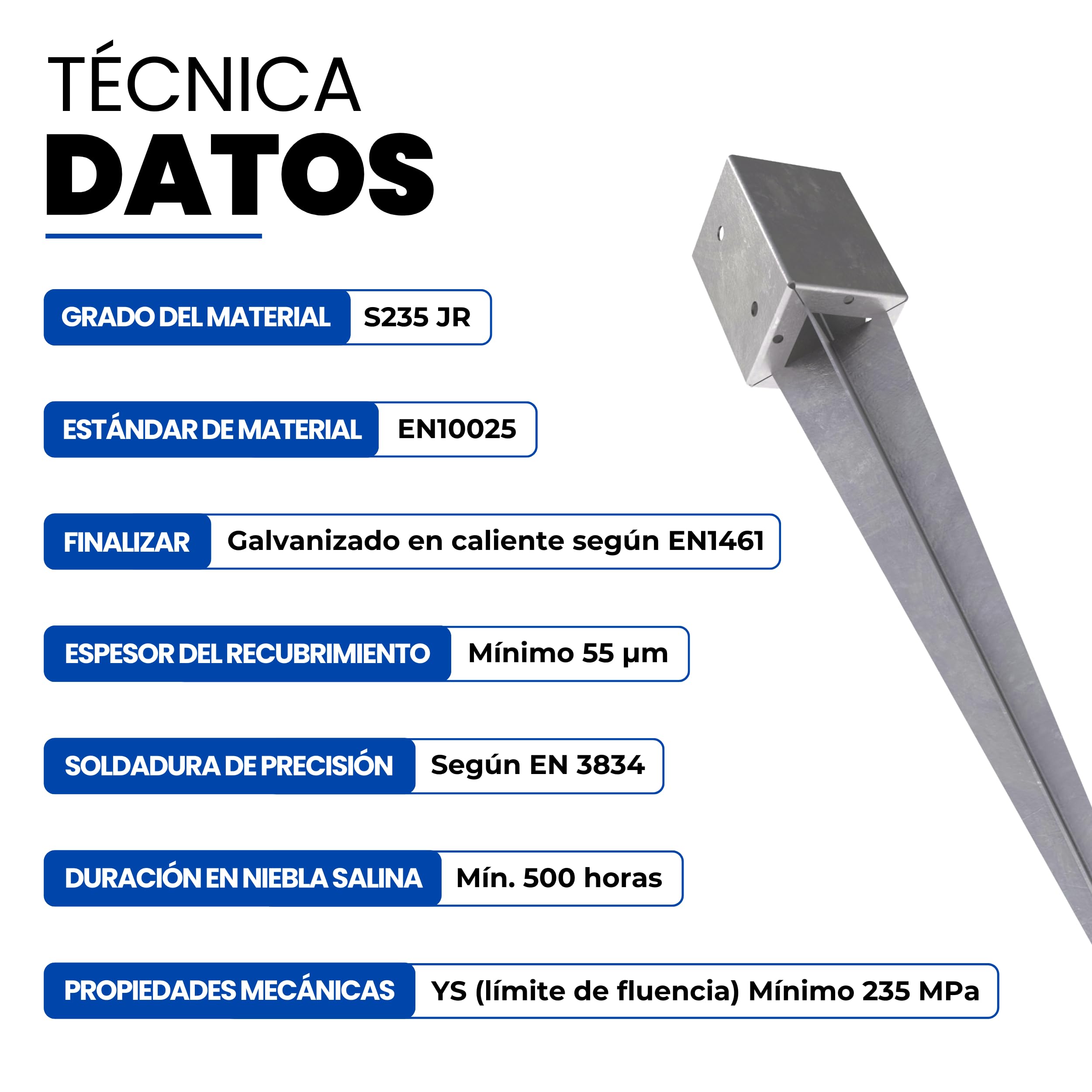GeZu Impex Soporte para Poste 101 x 101 x 750 mm Galvanizado por Inmersión en Caliente Juego de 8 Fundas de Tierra con Punta de Anclaje para Soporte de Valla