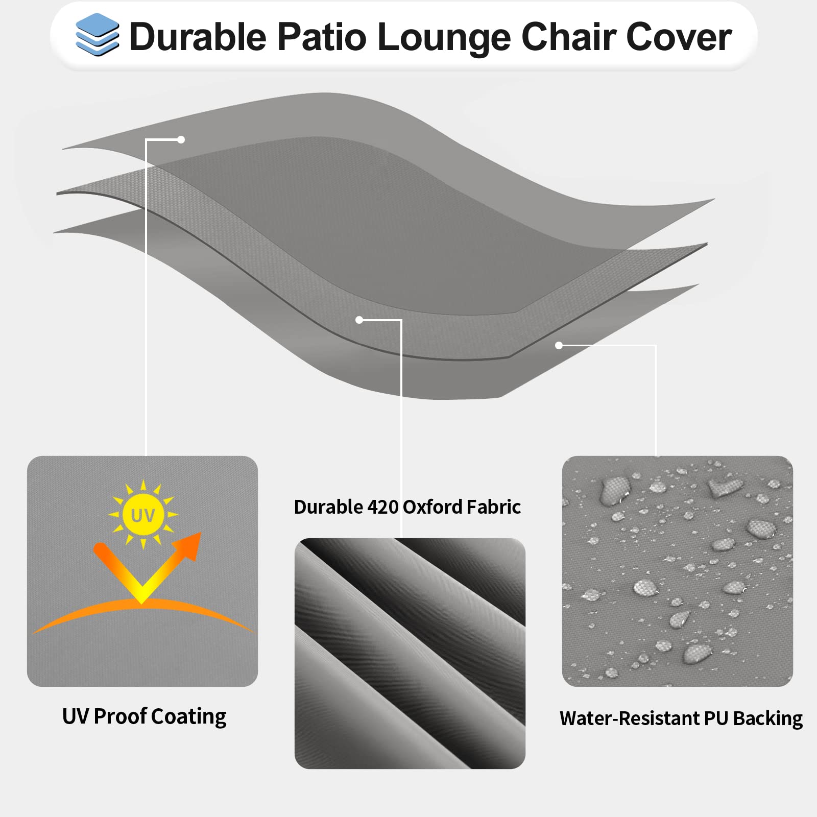 OutdoorLines- Funda Impermeable para tumbonas de Exterior, Resistente a los Rayos UV, Resistente a la Intemperie, para sofás de Exterior, 1 Paquete, 68 x 30 x 30 Pulgadas, Color Gris