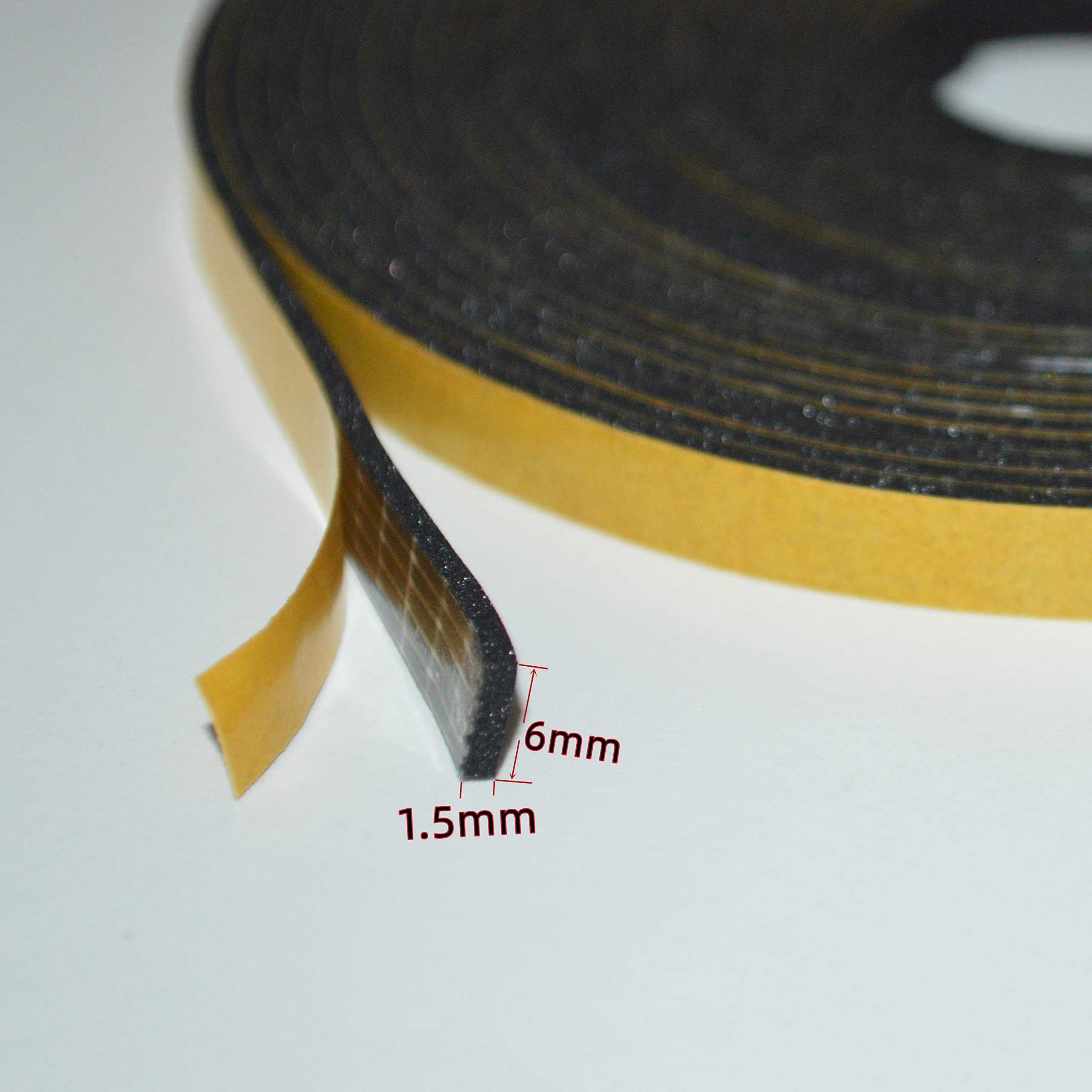15m Guarnizione Finestra Autoadesiva, Guarnizione in Gomma Impermeabile per Guarnizione Della Porta del Nastro in Schiuma (3 Roll you 5m lungo) (6mm(larghezza) x 1.5mm(spessore), Nero)