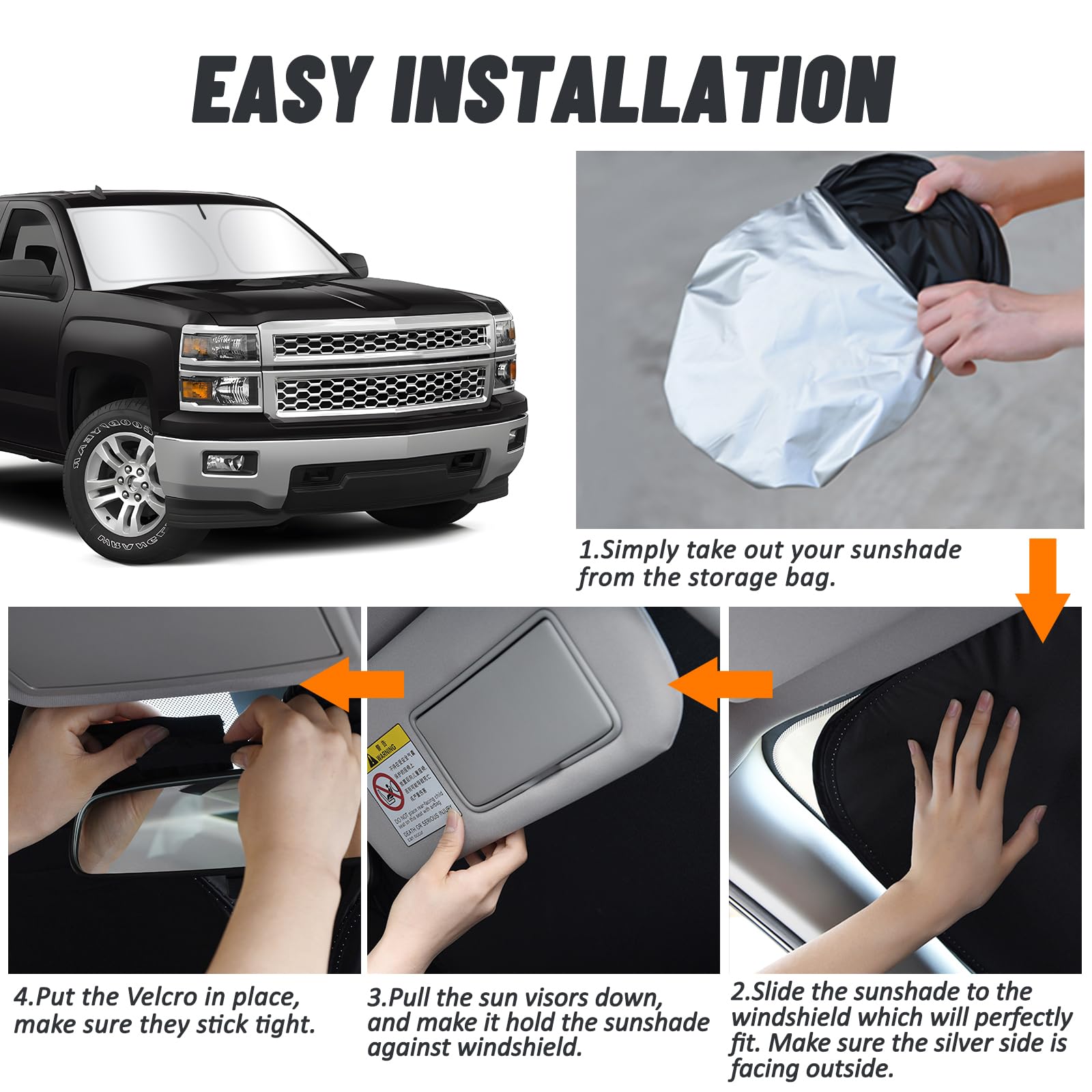 Plasticolor GOOD CHEVY Black Windshield Sun Shade - Universal, Reflective, Protects Interior