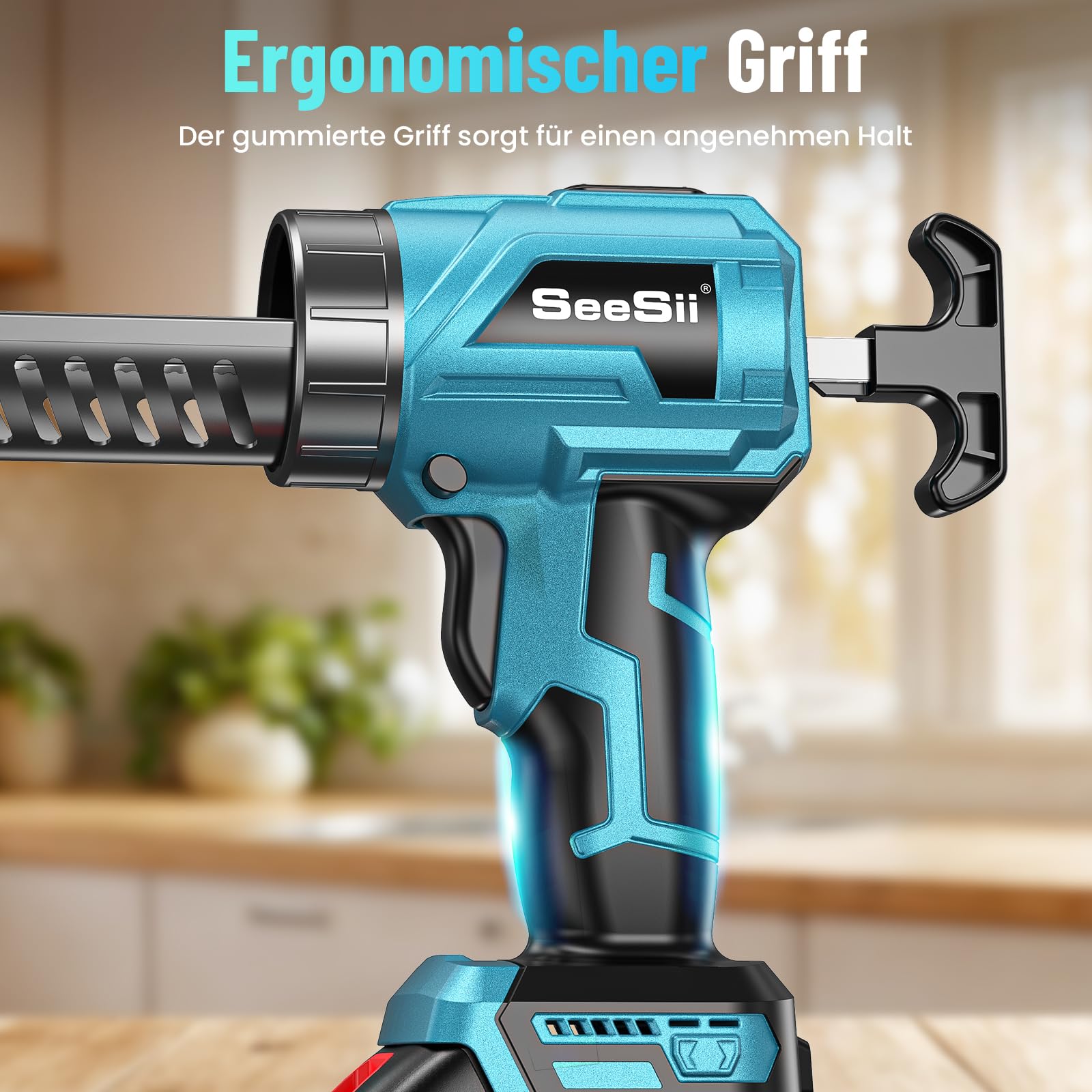 SEESII Akku-Kartuschenpresse Kompatibel mit Makita 18V, Akku-Kartuschenpistole mit 2000mAh, 4 Geschwindigkeiten, Elektrische Silikonpistole, Akku-Silikonpistole für 300ml-Kartuschen (300ml)