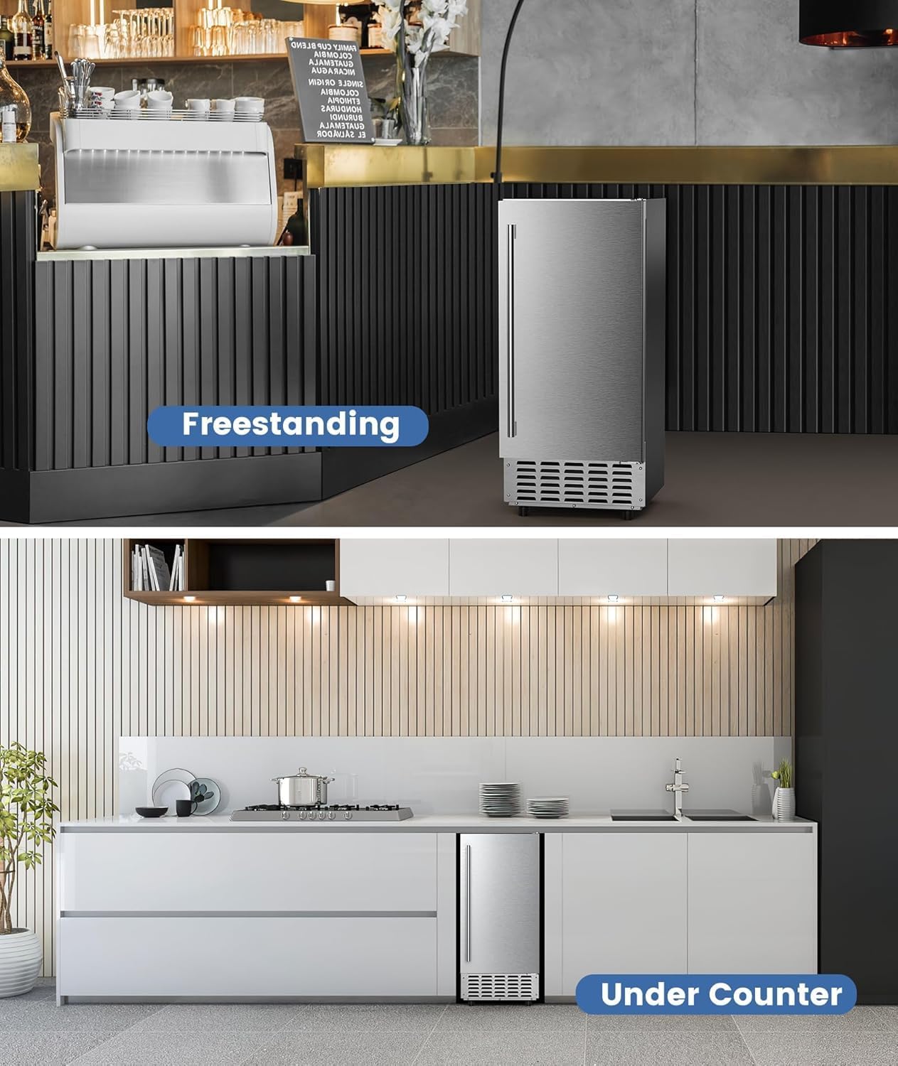 Electactic Nugget Ice Machine, Commercial Undercounter Nugget Ice Maker,66lbs/Day,Built-In Freestanding Stainless Steel, Self-Cleaning & 24h Timer Ice Machine For Business/Bar on Fridge.com - View 4