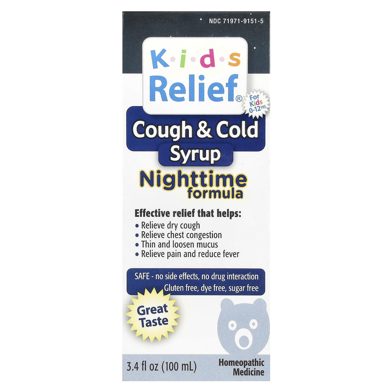 kids Relief Cough & Cold Syrup Nighttime Formula 3.4oz