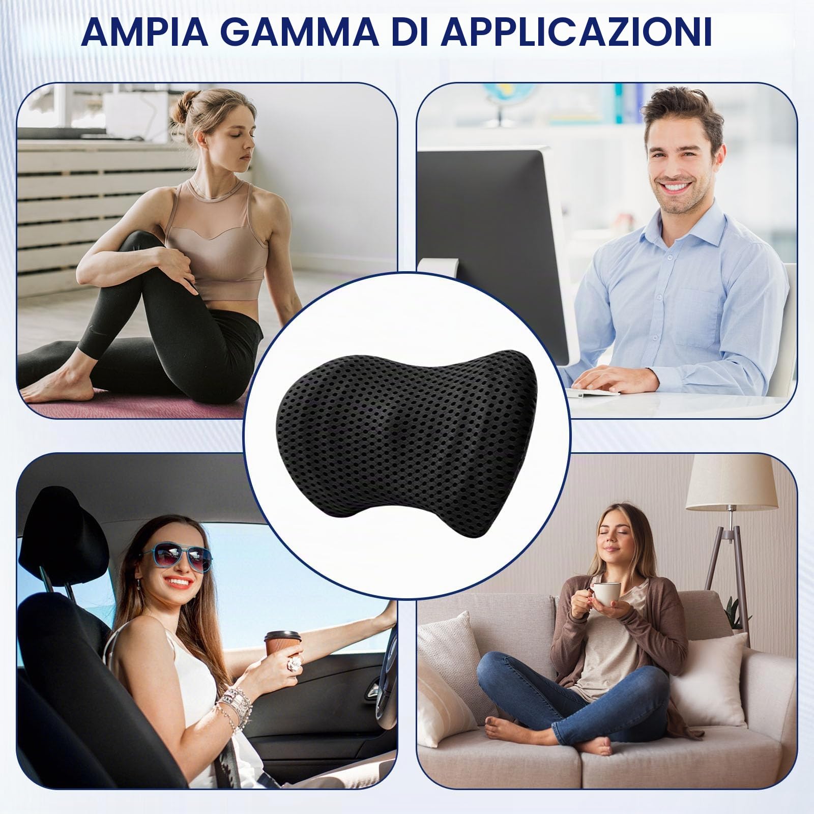Raxfekro Cuscino lombare per la schiena, cuscino lombare ergonomico in memory foam, schienale imbottito per supporto posteriore, cuscino lombare per sedili auto e sedie da ufficio (Nero)