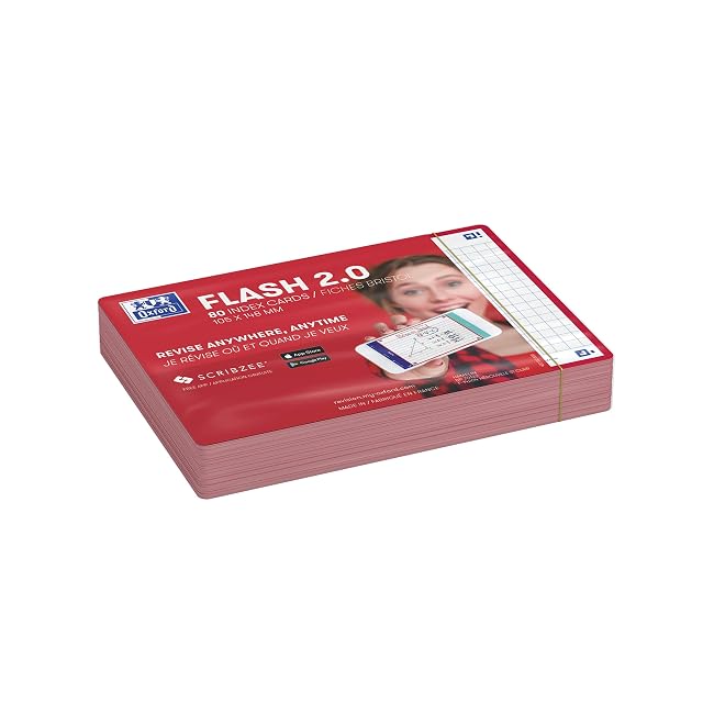 Foto 4 de 5 de Oxford Flash 2.0 - 80 fichas Bristol Flash Cards A6 (10,5 x 14,8 cm), diseño de cuadros, color rojo