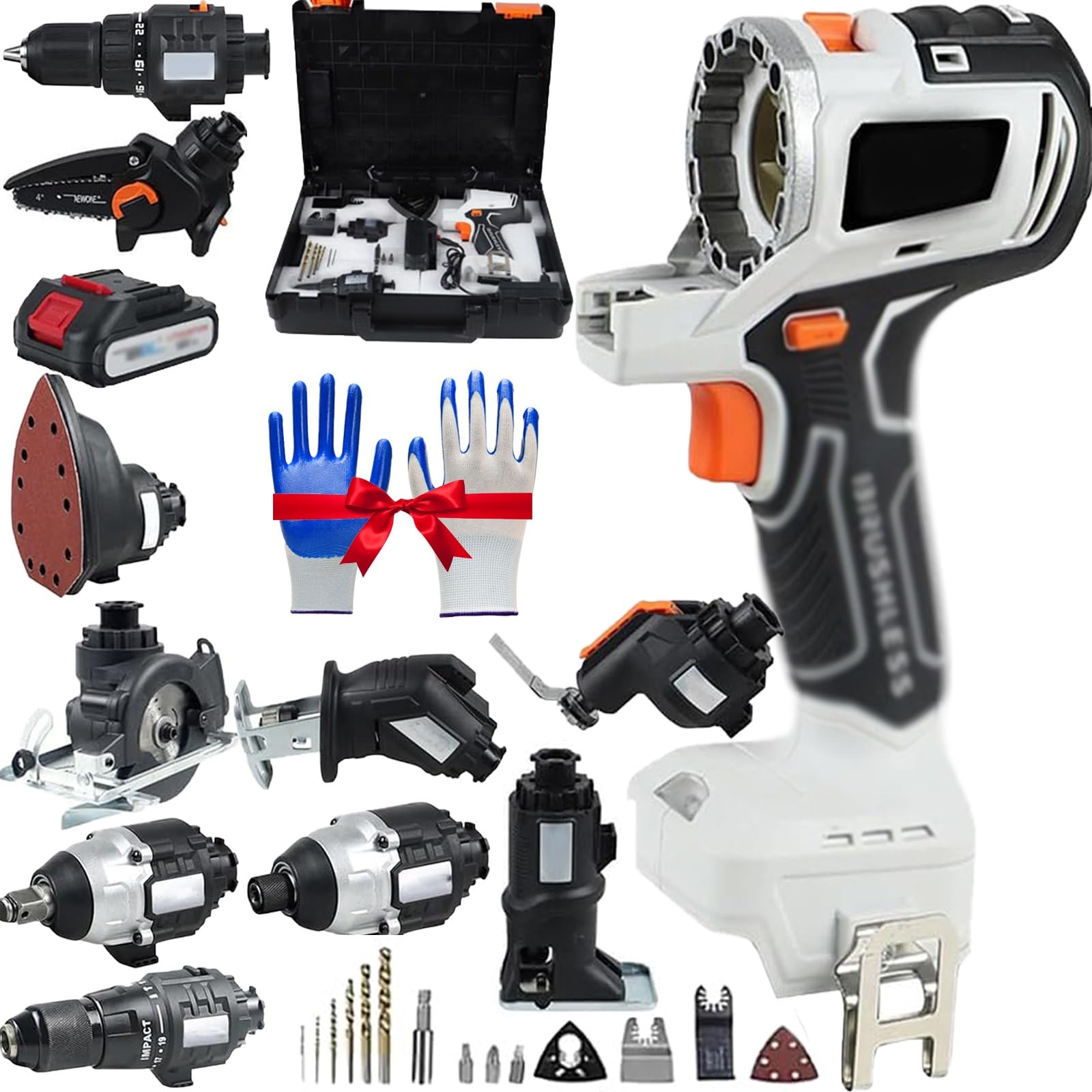 Set di utensili per la lavorazione del legno senza fili 10 in 1, kit combinato di utensili elettrici brushless da 6,0 Ah con seghetto alternativo, circolare, motosega, utensile oscillante, cacciavite
