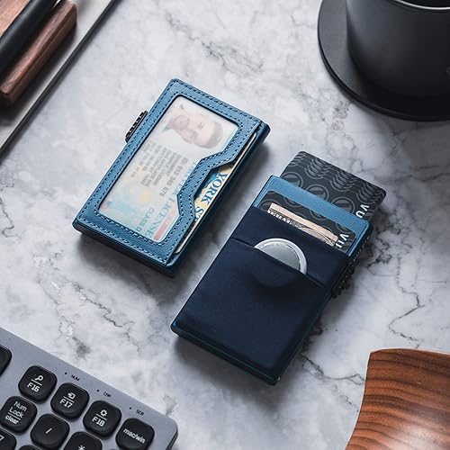 Miniatura 6 de VULKIT Billetera minimalista con ventana de identificación y bolsillo EDC con bolsillo desplegable para tarjetas de crédito y bloqueo RFID, diseño