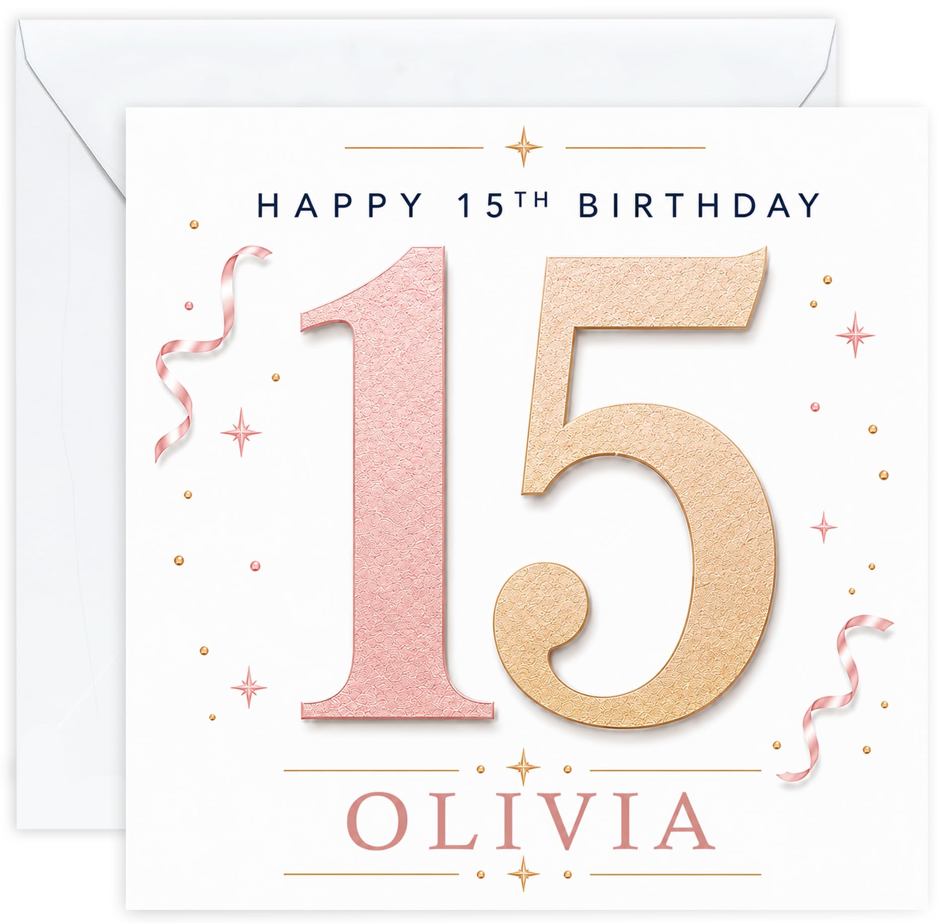 Personalised 15th Birthday Card for Girls | Fifteenth Birthday Card for 15 Year Old Girls Teenager | Daughter Granddaughter Niece Sister Friend | Birthday Card for Her with Name (Design 08) โ image 1