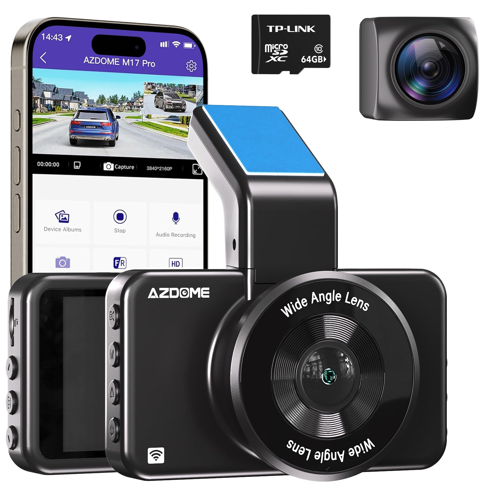 Amazon.com: AZDOME 4K Dash Cam Front and Rear 1080P, Free 64GB
