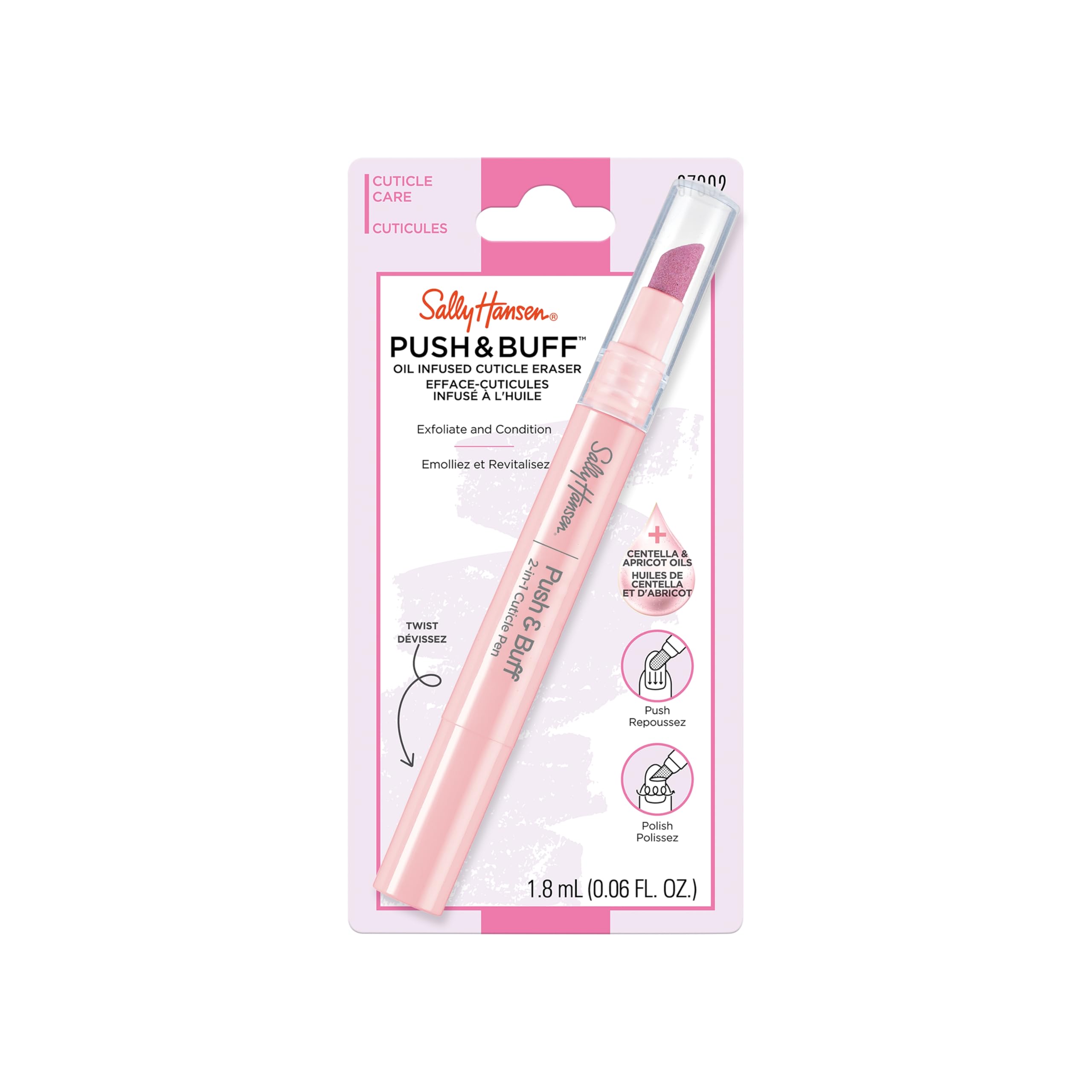 Sally Hansen Push & Buff 2-In-1 Pen​, Rimuovi-cuticole, Penna per cuticole, Preparazione per manicure