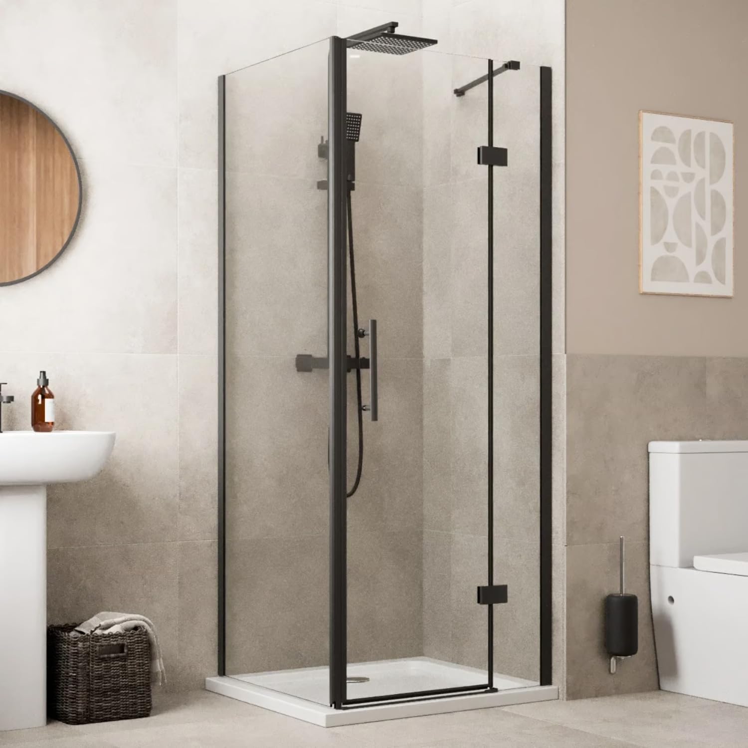Baystone Black Baystone® 900 X 700Mm Frameless Hinged Shower Door Enclosure 8Mm Toughened Safefty Glass Reversible Cubicle Doors For Showers & Side Panel,