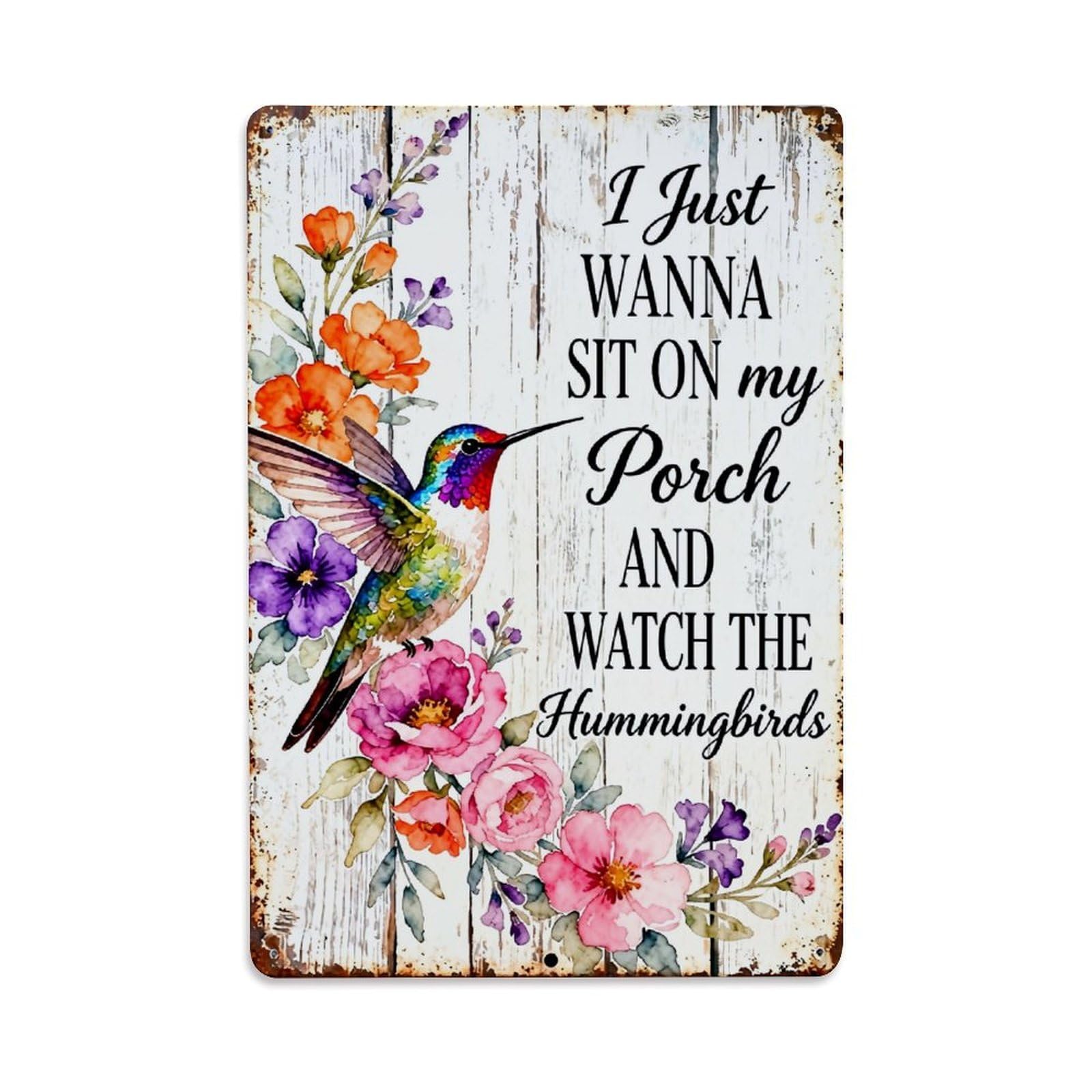 Nestemfo Vintage Hummingbird And Floral Porch Sign Tin Sign Metal Sign, Living Room,Bar, Home, Bedroom Wall Decor,Retro Metal Poster 8X12 Inches