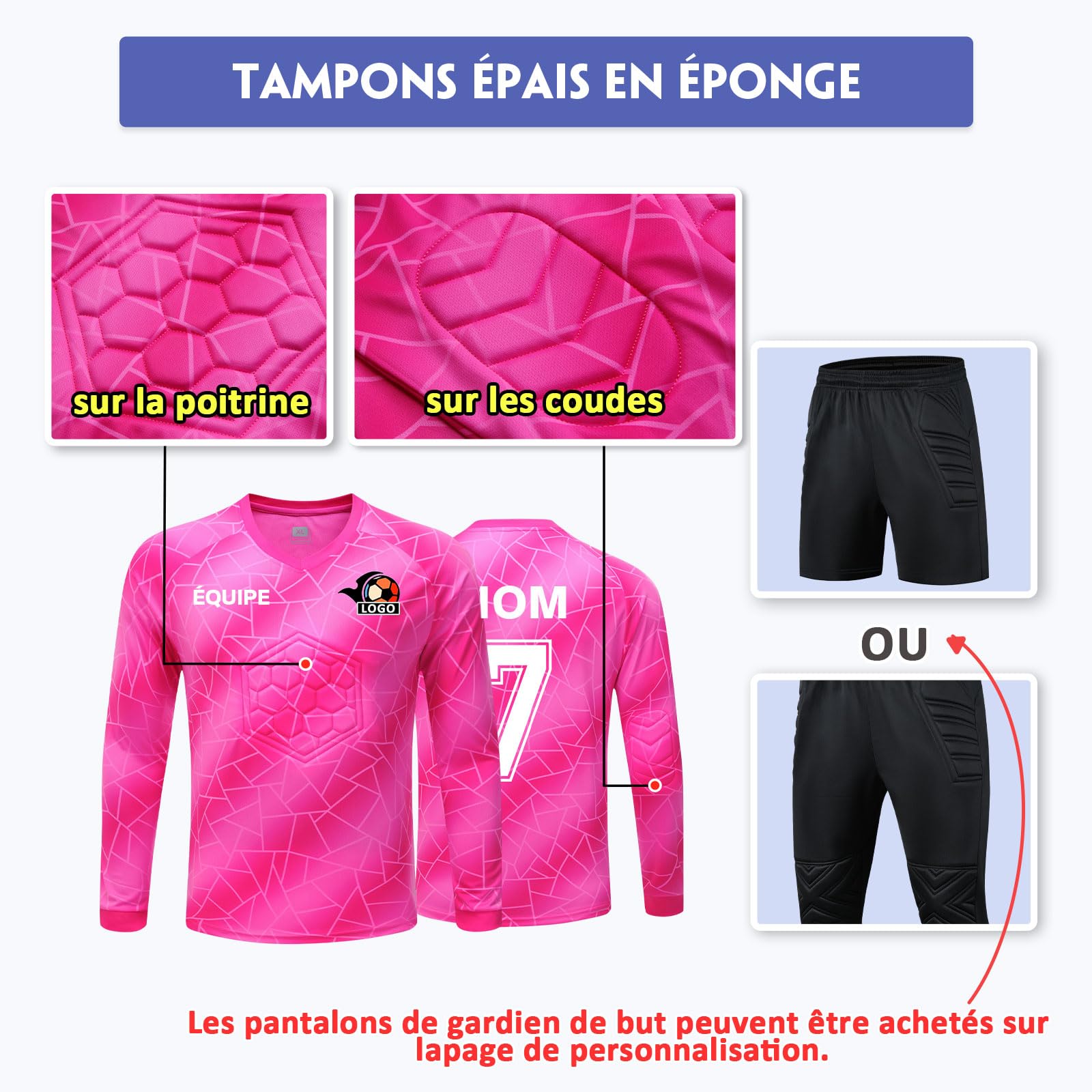 LAIFU Maillot de Gardien de Football Personalisé pour Adultes, Ados et Enfants Choix de Nom, Numéro et Logo