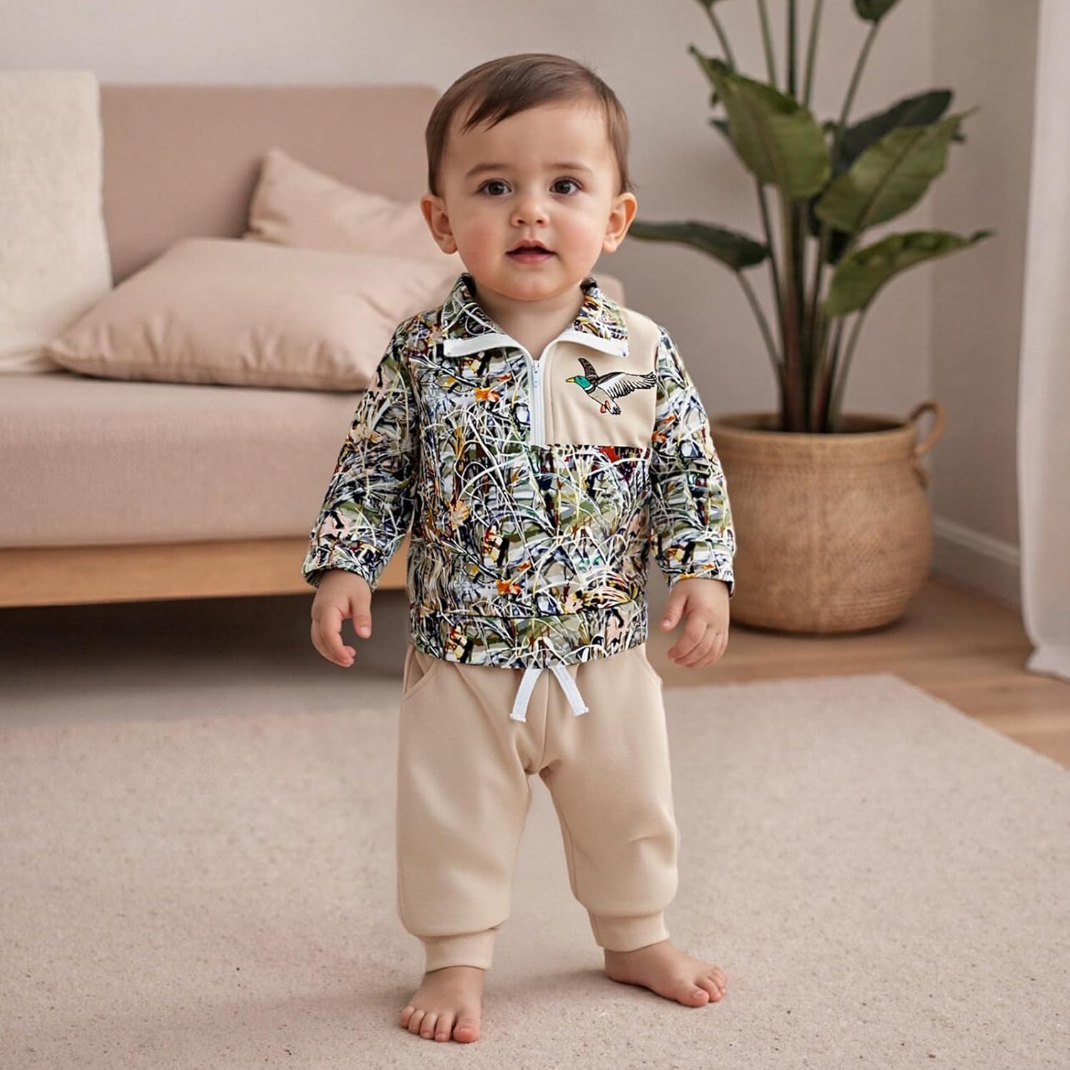 Mieeyali Toddler Kids Hunting Clothes Mallard Duck Half Zip Sweatshirt Camo Country Shirt Pants Set Fall Winter Outfits - Image 3