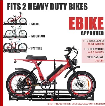 Hitch-Mount Bike Rack for Ebike Heavy-Duty - Fits 2 Electric/Fat-Tire, Fits 2 Receiver for Car SUV Truck RV Minivan