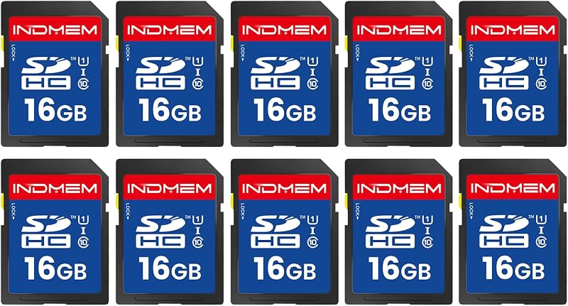INDMEM SD Card 16GB, 10-Pack UHS-I Class 10 MLC Flash Memory Card, High-Speed Secure Digital Cards for Cameras, DSLR, Action Cams - Reliable Storage