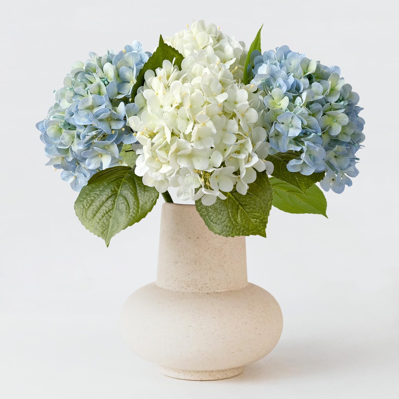 ZYTUYO 2PCS White & 2PCS 20" Light Blue Hydrangea Artificial Flowers Real Touch Faux Hydrangeas with Long Stem for Spring Home Decor Baby Shower Floral Arrangement Kitchen Party Wedding Xmas Decor
