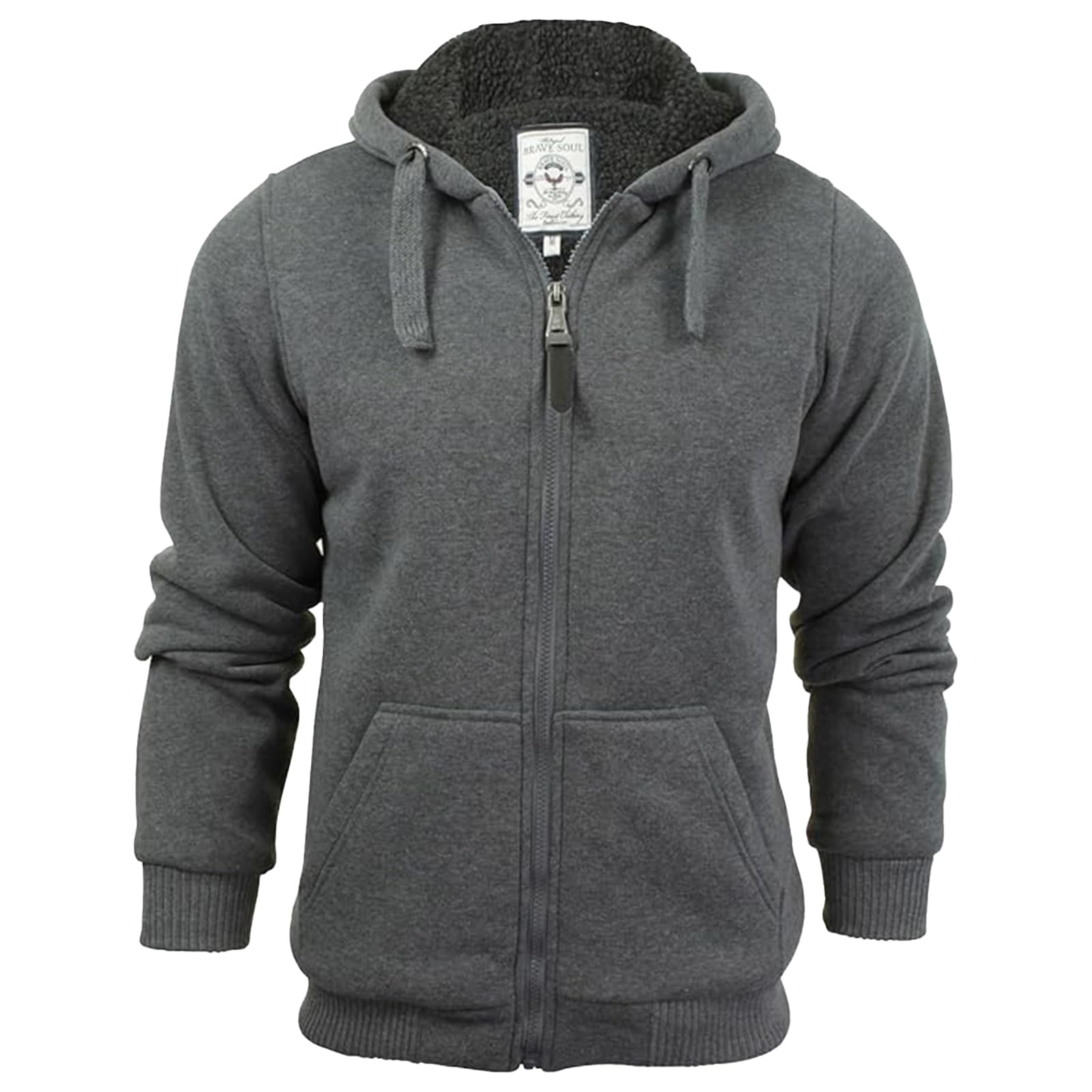 Netsetuk Men's Charcoal Hoodies Fleece Sherpa Lined Winter Warm Full Zip Up Hoodie Sweatshirt Long Sleeve Jumper Jackets