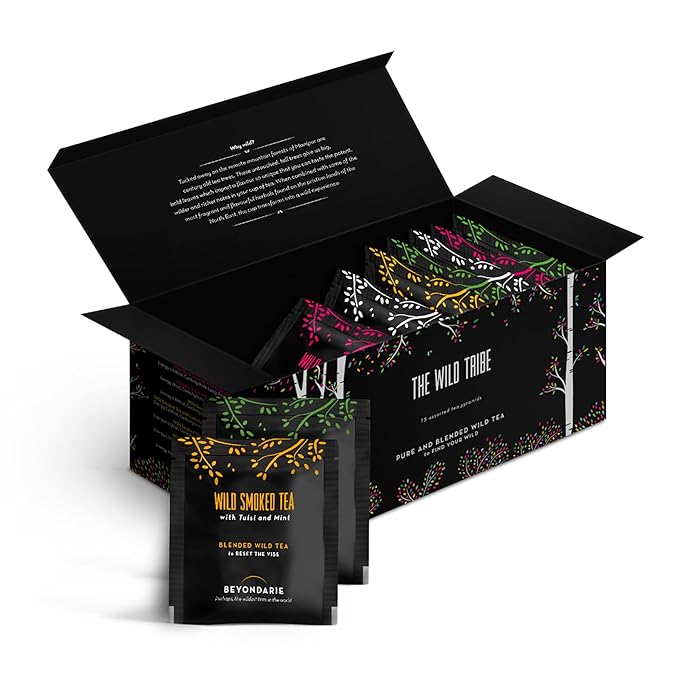 BEYONDARIE Wild Assorted Tea Bags Black Tea Sampler, 5 Teas - Tea Variety Pack | Assorted Black Tea Bags | English Breakfast, Darjeeling, Assam, Earl Grey Tea Bags | 15 Count | Finest Tea Gift Set & Tea Gift for Tea Lovers | 100% Natural Handpicked From The Forests Of Northeast
