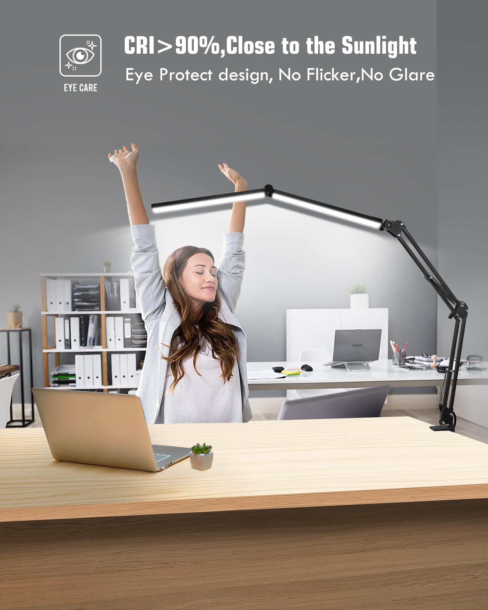 NOEVSBIG Lampada da scrivania a LED, 24W Lampade da architetto, lampada da casa/ufficio/banco di lavoro con braccio flessibile, Dimmer Regolabile e Temperatura di Colore Lampada da Tavolo
