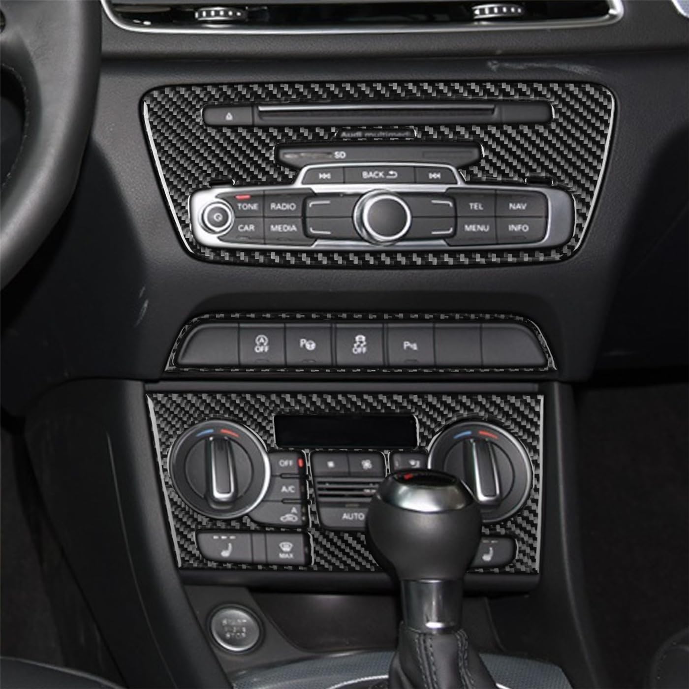 Q3 8U 2015-2018 Compatible with Car Interior Self Adhesive Dashboard Decal Carbon Fiber Black Sticker A46 (Central Controls Kit)