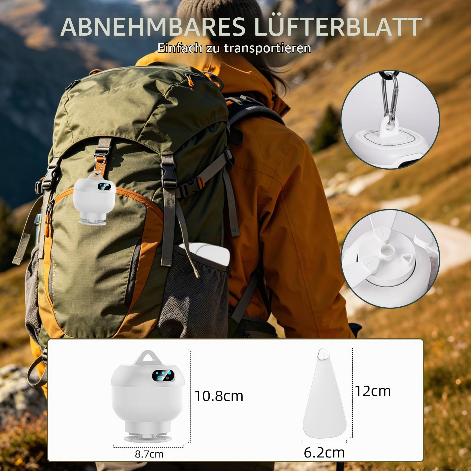 Roadtime 6000 mAh Camping Ventilator, Mini USB Ventilator mit RGB LED&Haken