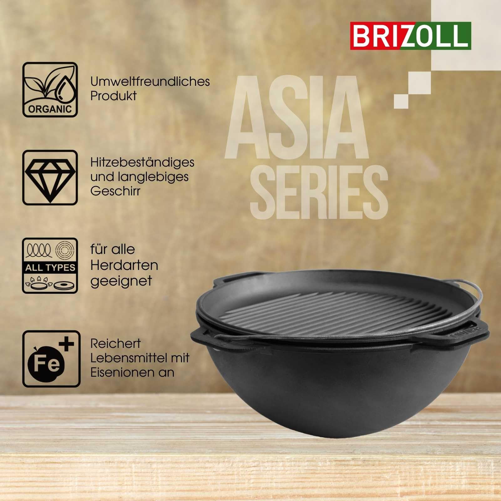 12L Gusseisen Schwenktopf Kazan Asia Kasan mit Deckel-Grillpfanne aus Gusseisen Grillwok Wokpfanne Grill Cast Iron Campingtopf Kessel Wok Traditioneller