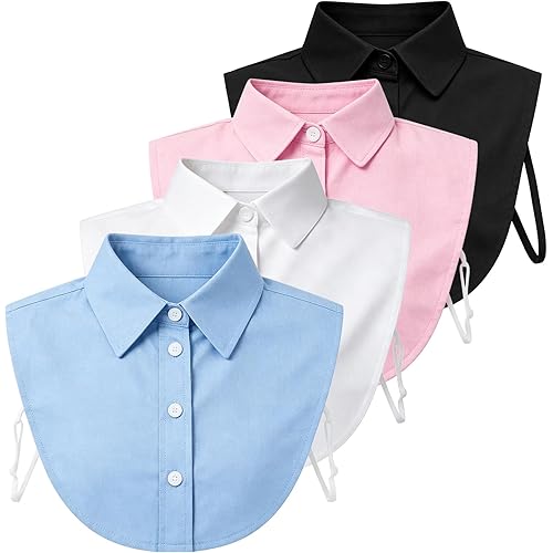 4 Pcs Fake Collar Detachable Dickey Collar Faux False Half Shirt Blouse Collars Tops for Women Girls Daily Outfits Graduation Halloween Costume Accessories (Black, white, blue, pink)