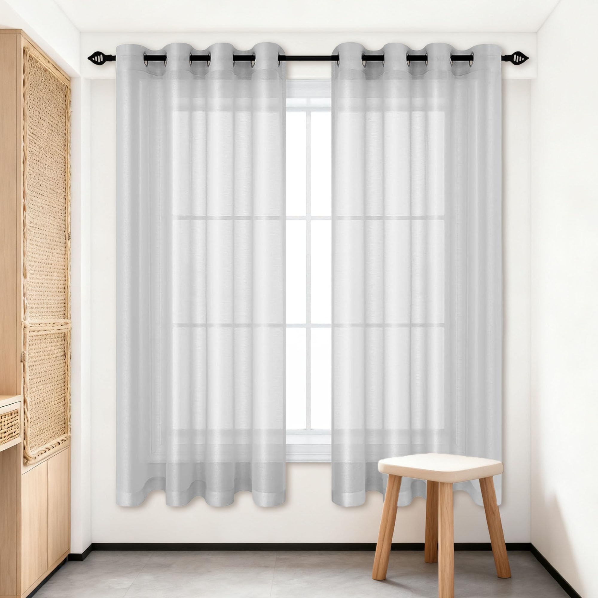 Rideau voilage gris clair 300 x 230 cm pour salon et chambre