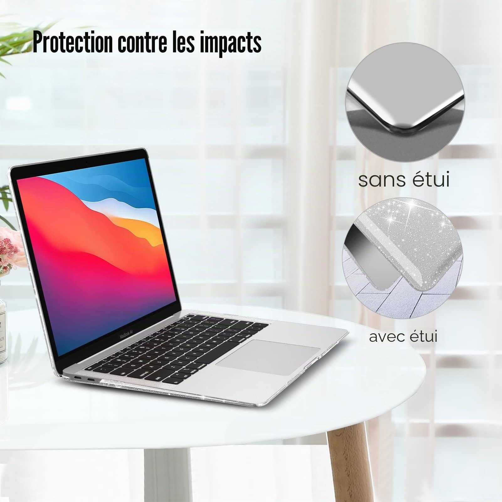 FINTIE Coque Compatible avec MacBook Air 13.6" M5 M4 M3 M2, Air 13.3" M1 | pour Modèle 2020/2019/2018, avec Film de Clavier & Protection d'écran, Etui Fin en Plastique Dur, Transparent Paillette