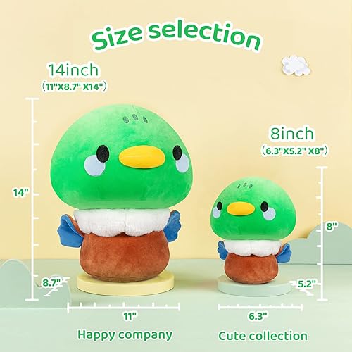 Miniatura 4 de Mewaii Peluche de hongo de 8 pulgadas bonita almohada de felpa de pato verde suave almohada blanda animales de peluche de pato juguetes de peluche