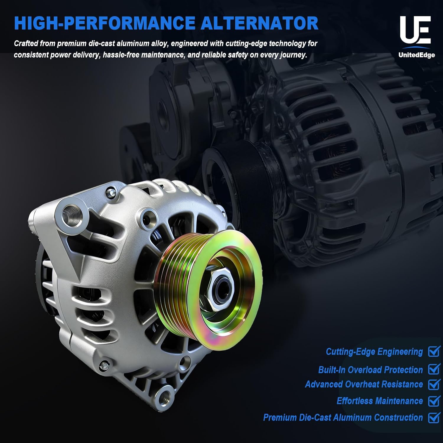 Alternator for Chevy Silverado 2500 HD 3500, Avalanche 2500, GMC Topkick Kodiak - 12V 105A 6-Groove Serpentine | 400-12231 10464490 10480271 15087021 321-1853