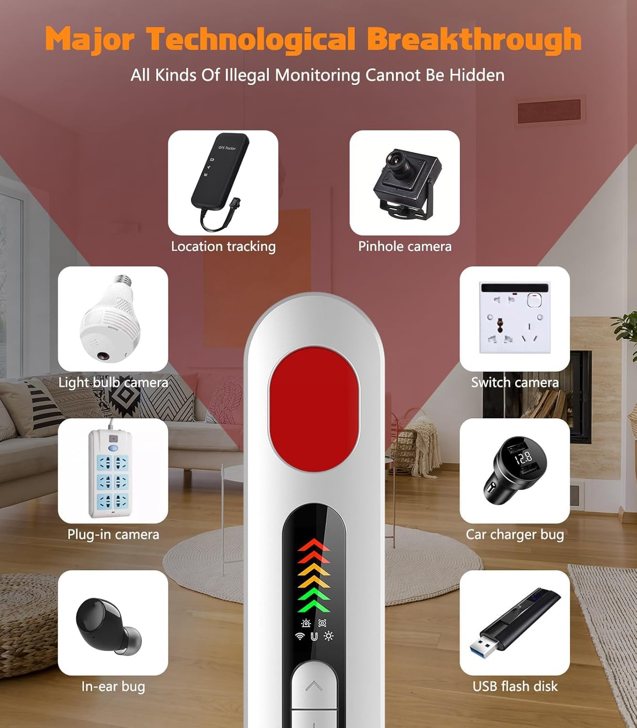 KinZon Détecteur de Caméra Cachée, détecteur de Bugs, Caméra Espion, de Dispositif de Suivi GPS, détecteur de dispositifs cachés à 5 Modes pour Hôtels, Airbnb, Voiture, Bureau