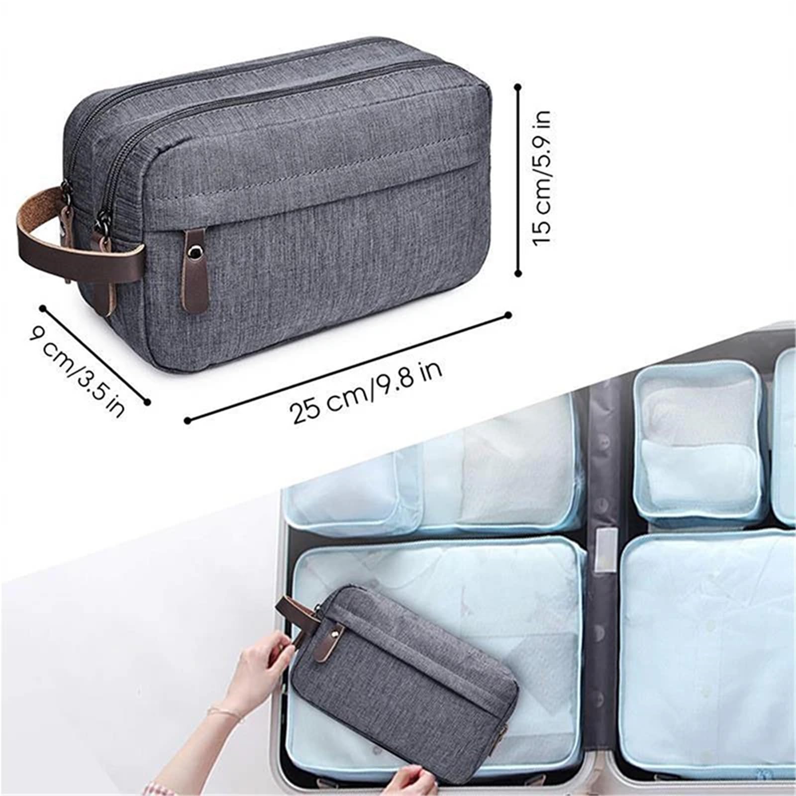 Reisetasche für Toilettenartikel Lässige Canvas-Kosmetiktasche mit Ledergriff, for Reisen, Männer, Waschen, Rasieren, Damen, Toilettenartikel, Aufbewahrung, wasserdichte Organizer-Tasche(Black)