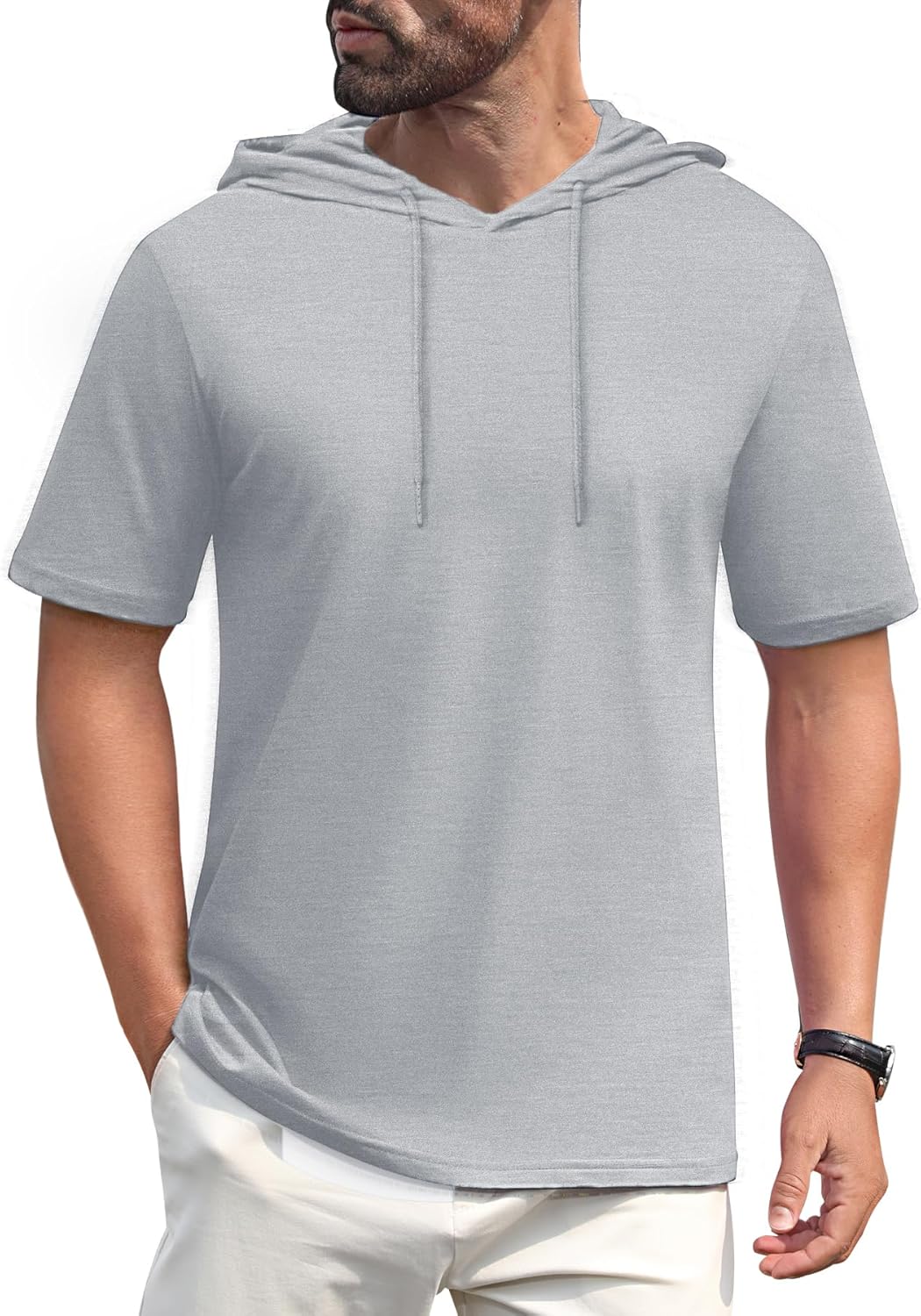 EKLENTSON Mens Short Sleeve Hoodies Workout Muscle Gym Hooded T-Shirts Cotton Athletic Lightweight Sweatshirt Pullover