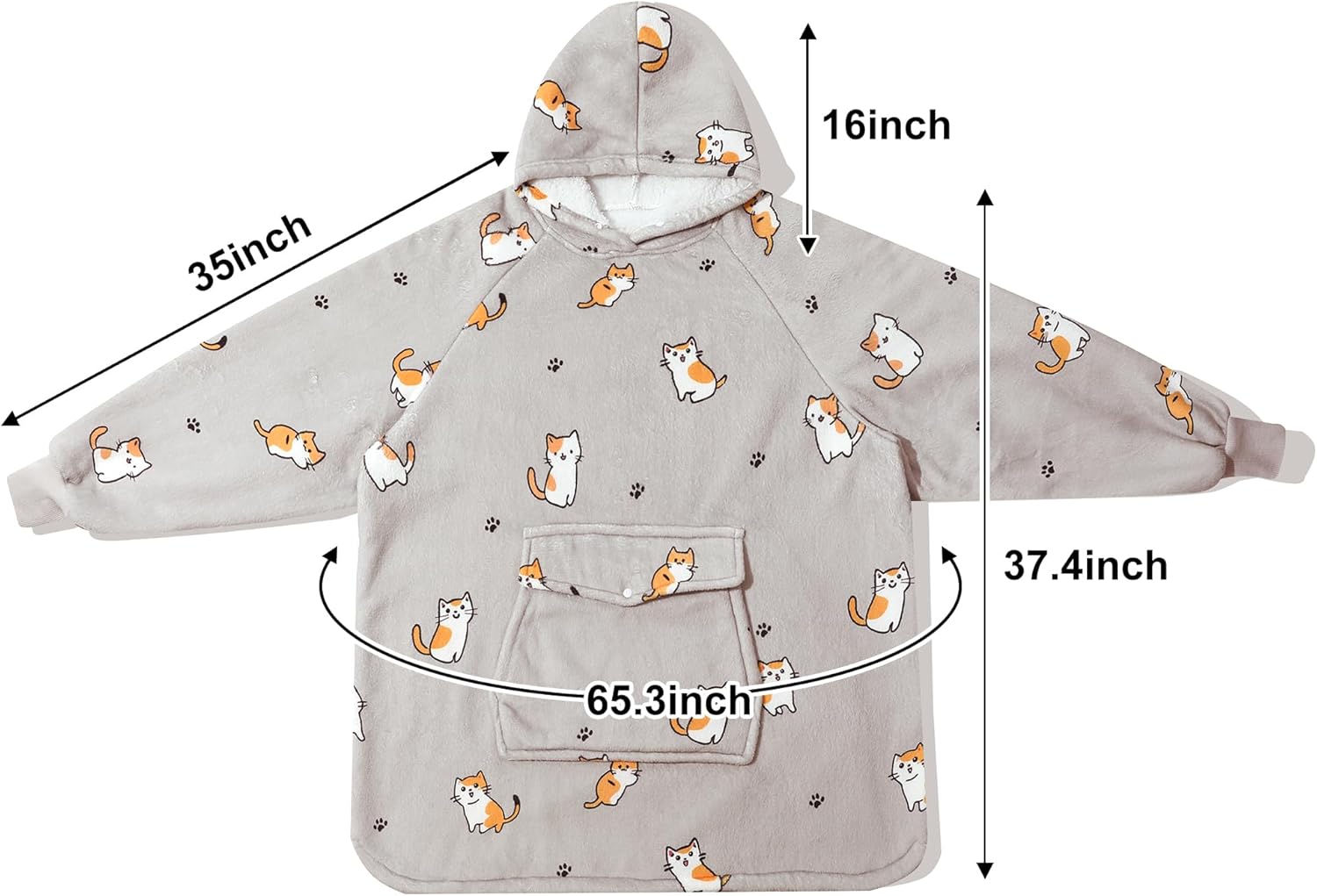 Krifey Wearable Blanket Hoodie, Oversized Sherpa Fleece Sweatshirt with Giant Pocket, Birthday Gifts for Women, Mom, Sister, Chill Cat - Image 6