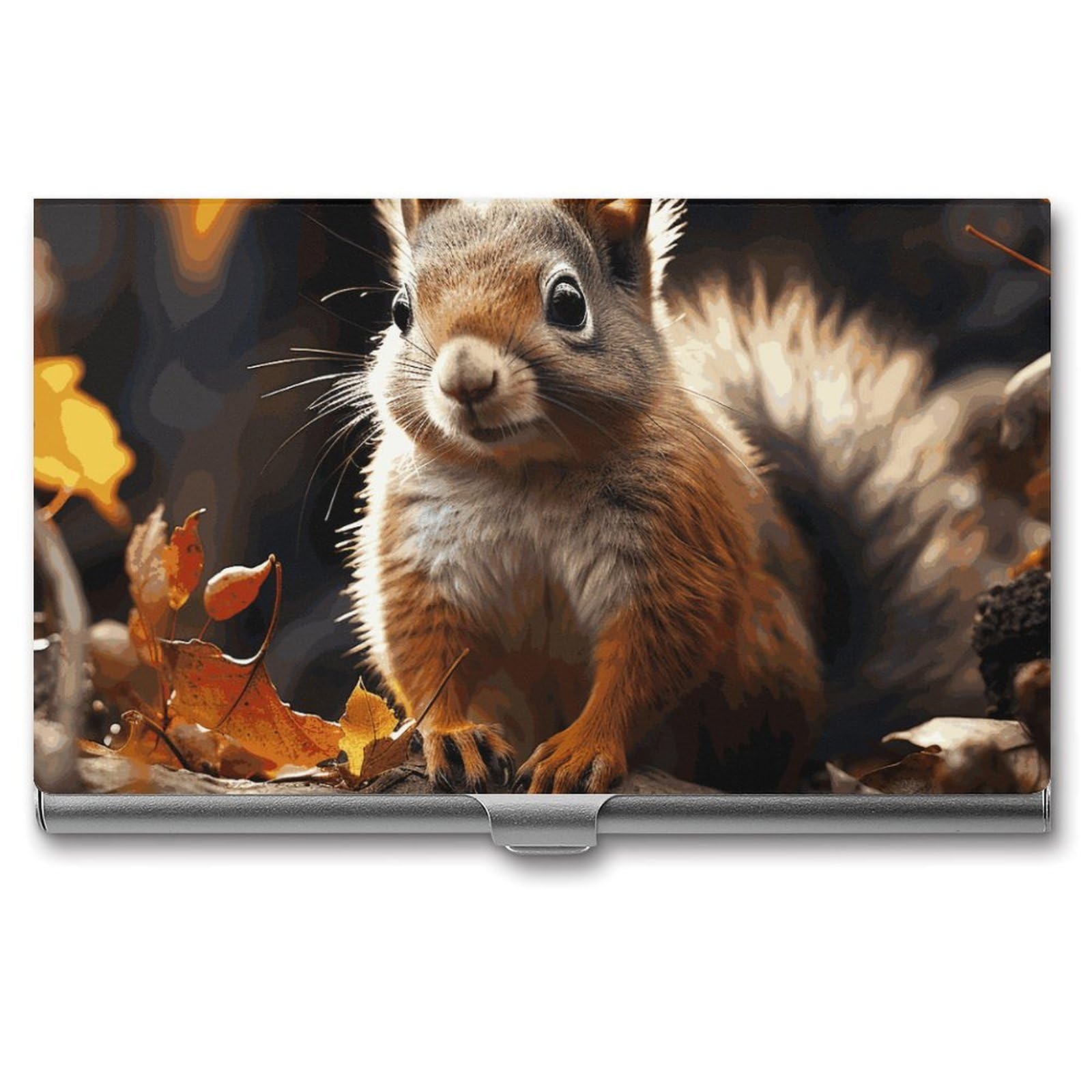 BTCOWZRV Squirrel in The Woods Business Card Holder Metal Slim Business Card Case, Pocket Card Holder for Men Women Purse Name Card Holder Stainless Steel Wallet Credit ID Case for Office