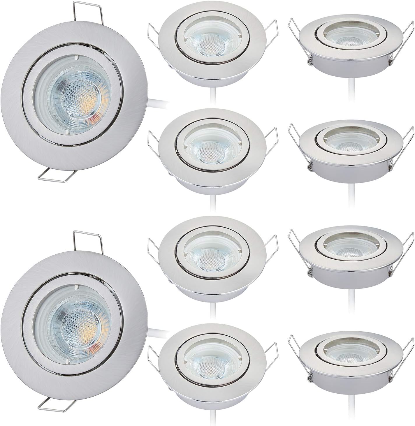 HCFEI LED Einbaustrahler 230V Schwenkbar Dimmbar matt-chrom Deckeneinbauleuchte GU10 Modul 5W 425Lm Einbauspots 38° für innenbereich - Deckeneinbaustrahler, Wohnzimmer und Büro (10er - Warmweiß)