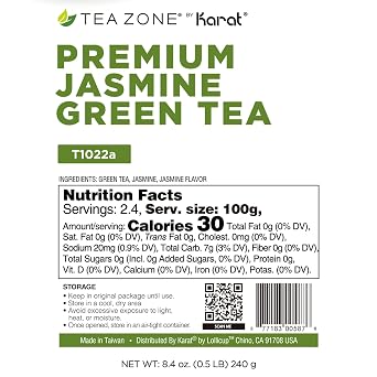 Tea Zone Premium Jasmine Green Tea Leaves - Case (240g x 25 bags)
