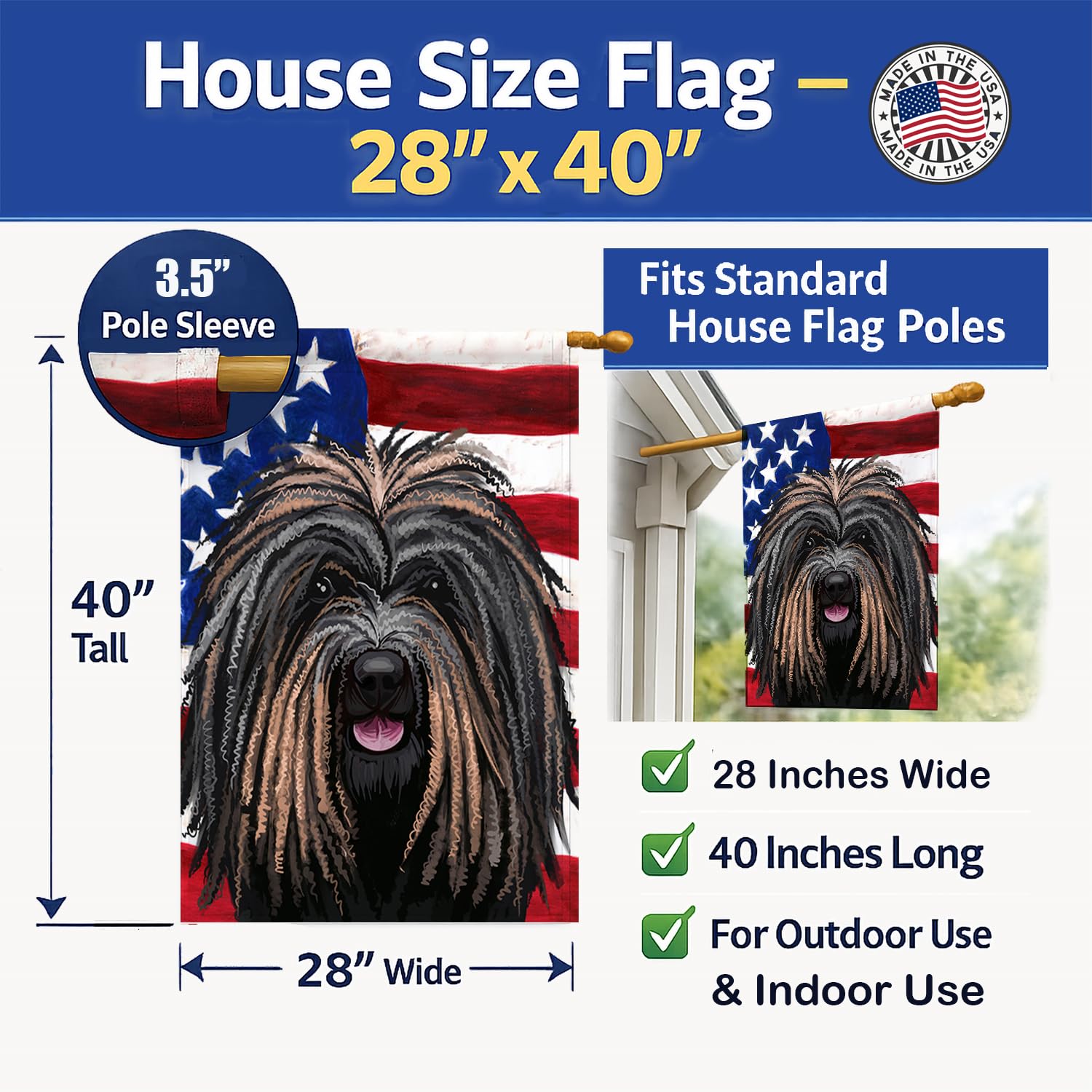 Caroline's Treasures CK6666CHF - Bandiera americana a forma di cane Puli, misura grande, multicolore