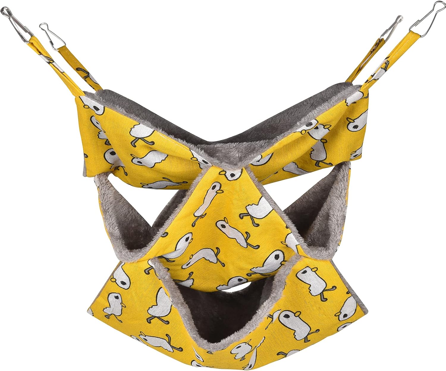 Petmolico Ferret Swing Hammock, Small Pets Hanging Cage Hammock Warm Plush Winter Ferret Accessories for Hamster Guinea Pig Rat Sugar Glider, Yellow Duck