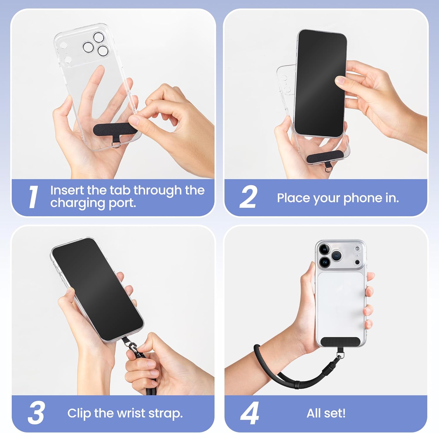 takyu Phone Lanyard, 3 Pack Adjustable Phone Wrist Strap Chain with Tether Tabs, 360°Rotating Wristlet Keychain Strap without Tangles for Cellphone Case Keys Women Men, Black, Dark Gray, Black-gray - Image 8